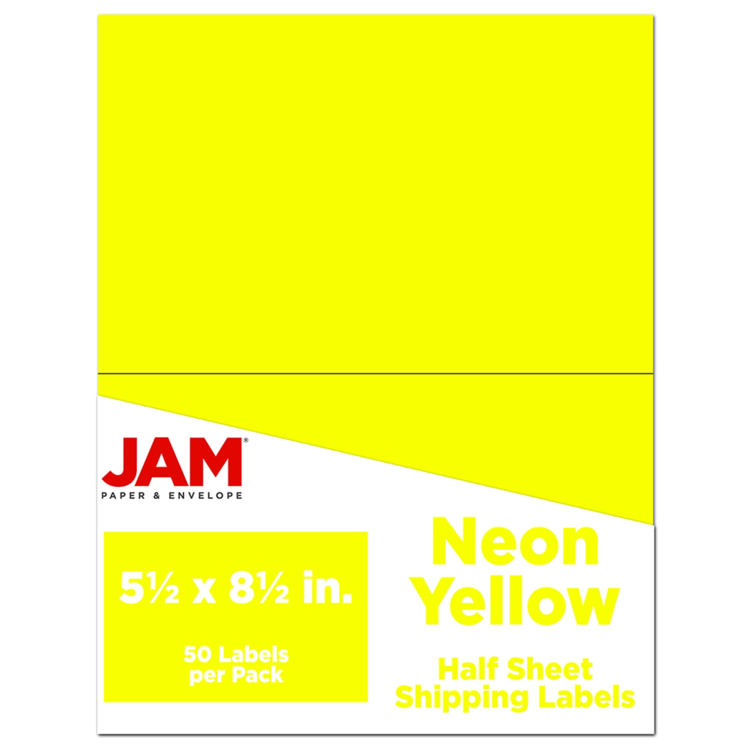 JAM Paper Half-Page Mailing And Shipping Labels, Rectangle, 5-1/2in x 8-1/2in, Neon Yellow, Pack Of 50 Labels