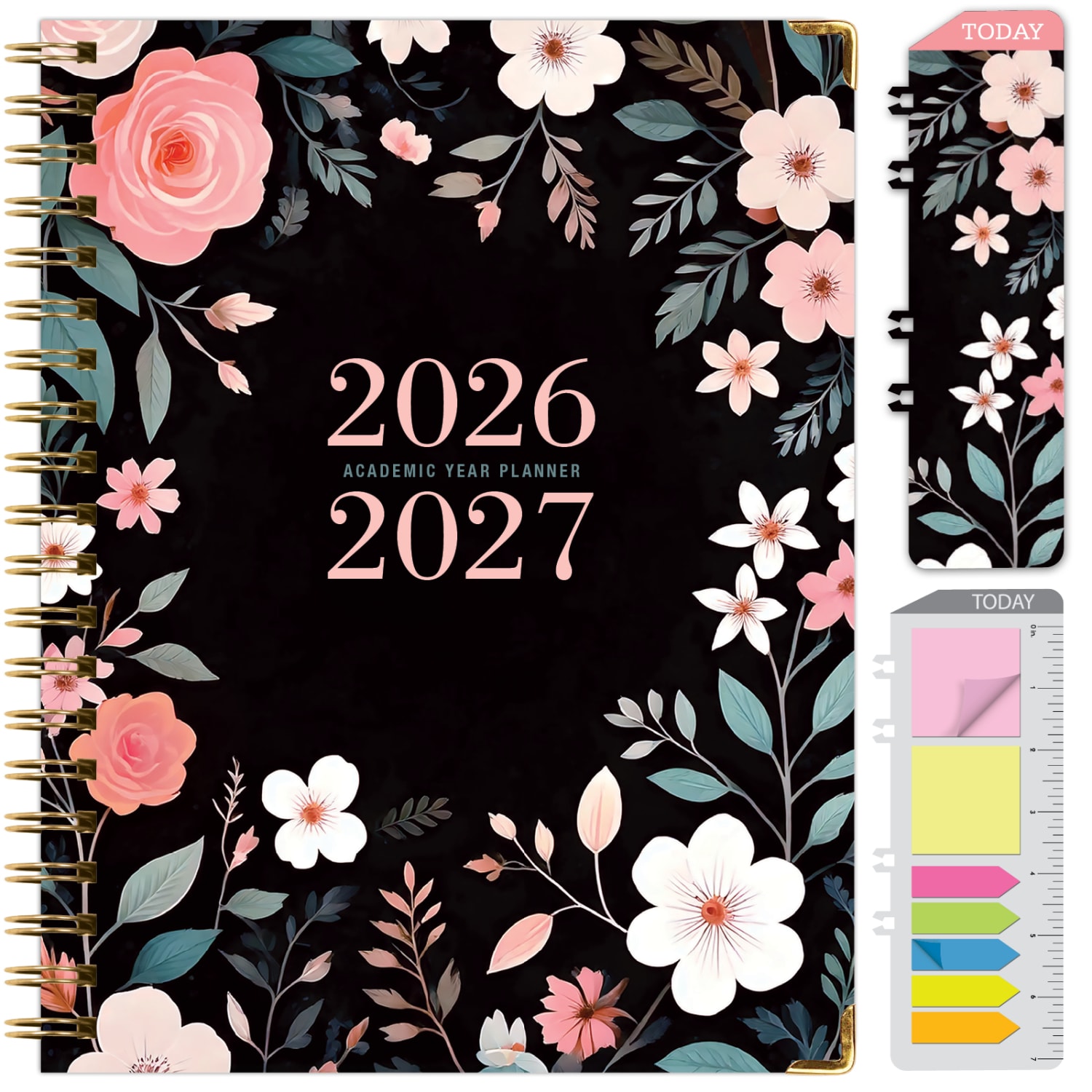 2026-2027 Excello Brands 14-Month Academic Year Hardcover Weekly/Monthly Fashion Planner, 8-1/2in x 11in, Black Floral Pink, May To June, Total Qty 1 - Image 3