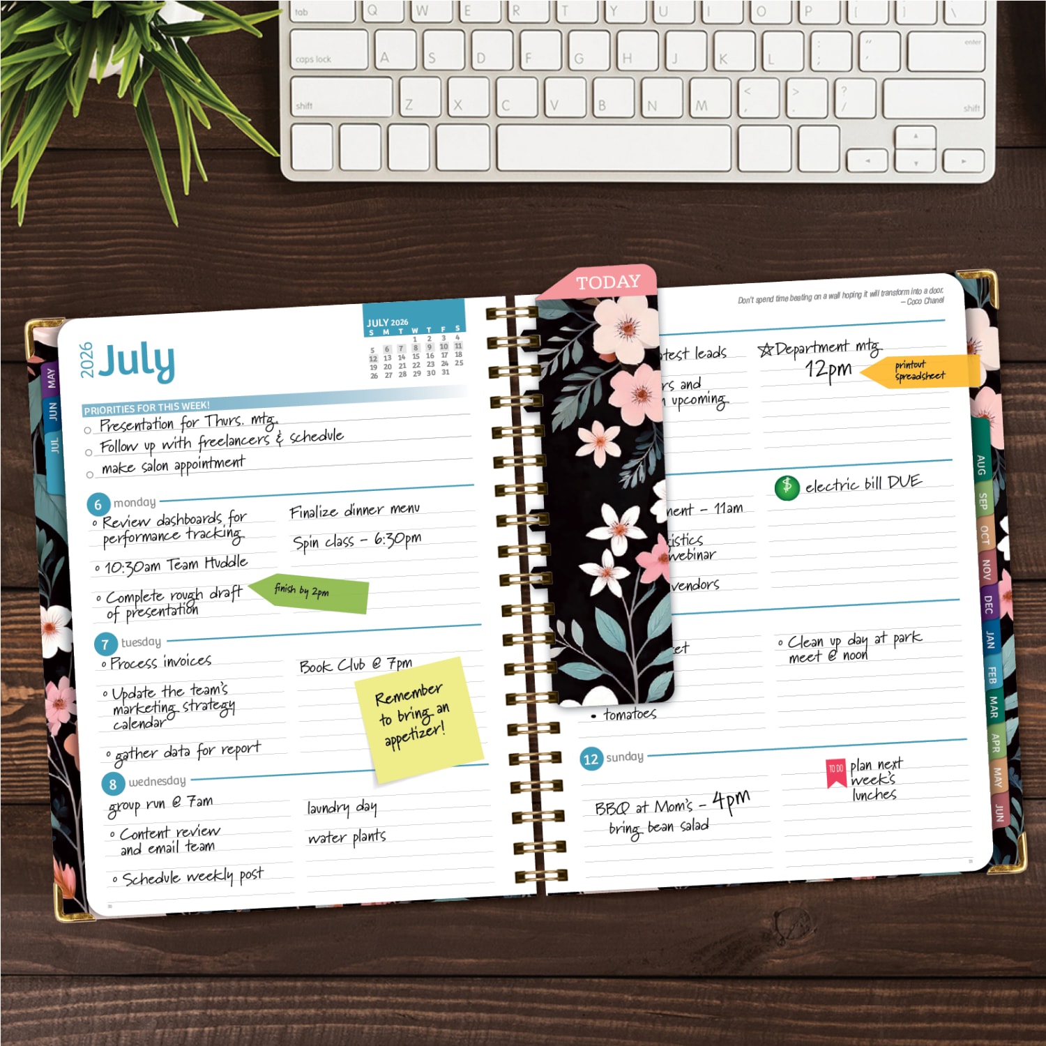 2026-2027 Excello Brands 14-Month Academic Year Hardcover Weekly/Monthly Fashion Planner, 8-1/2in x 11in, Black Floral Pink, May To June, Total Qty 1 - Image 4