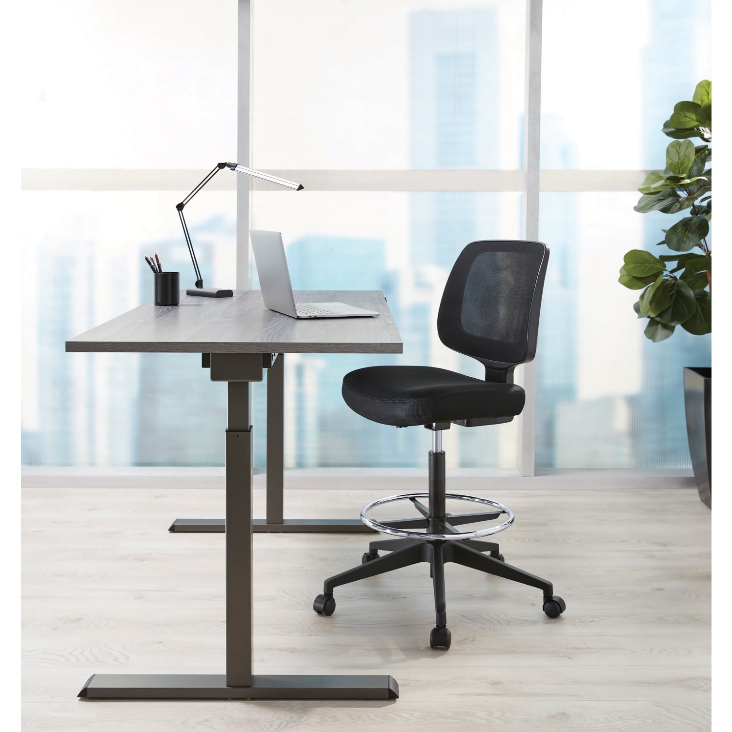 Realspace Laristo MeshFabric Mid Back Drafting Chair Black BIFMA Compliant PopularChairscom