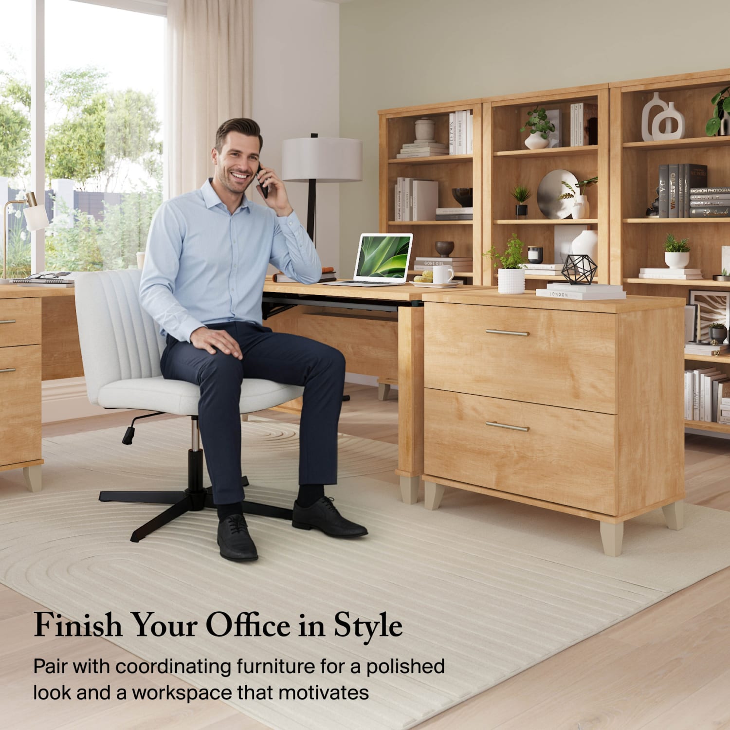 Bush Furniture Somerset 3 Position Sit to Stand L Shaped Desk, 72inW, Maple Cross, Standard Delivery - Image 4