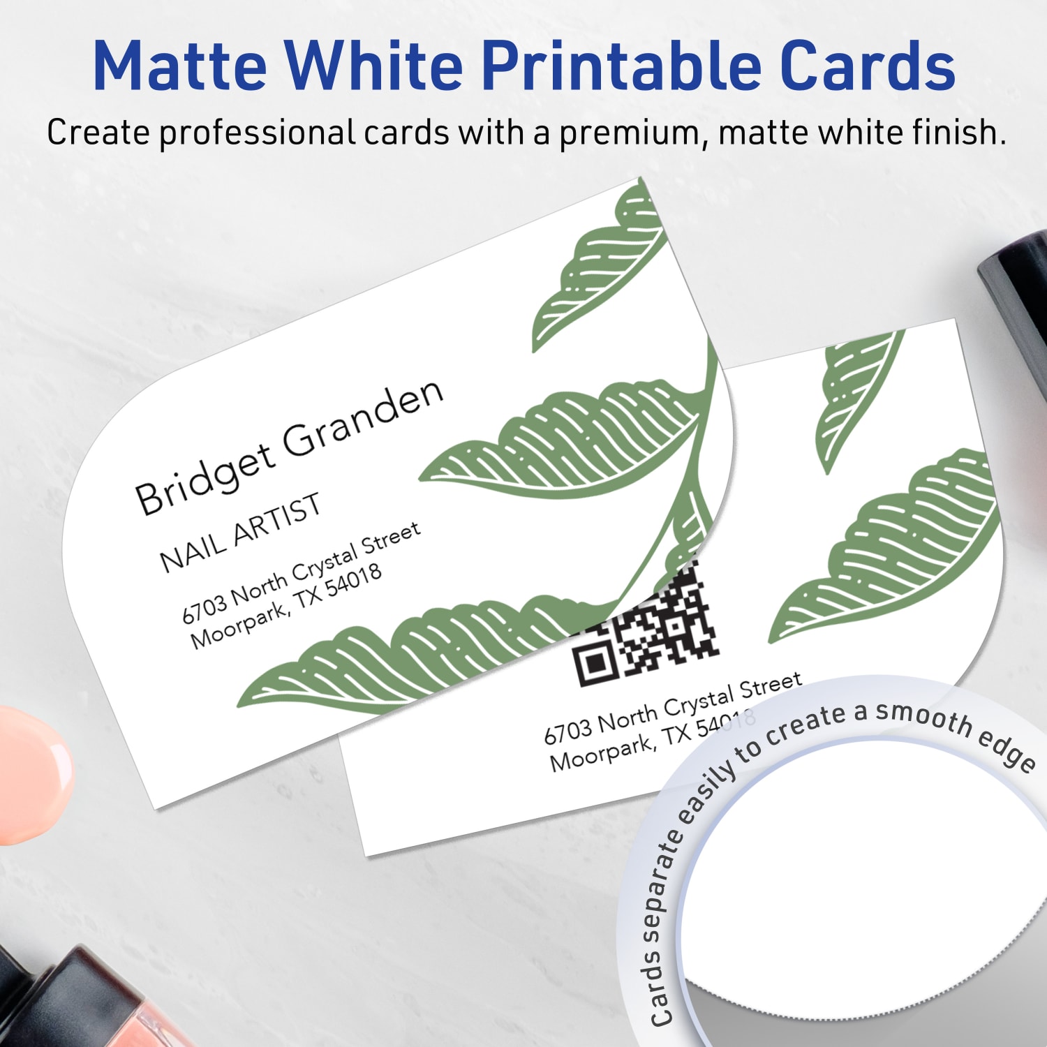 Avery Print-To-The-Edge Business Cards With Sure Feed Technology, 2inx3-1/2in Leaf, Matte White, Pack Of 200 - Image 4
