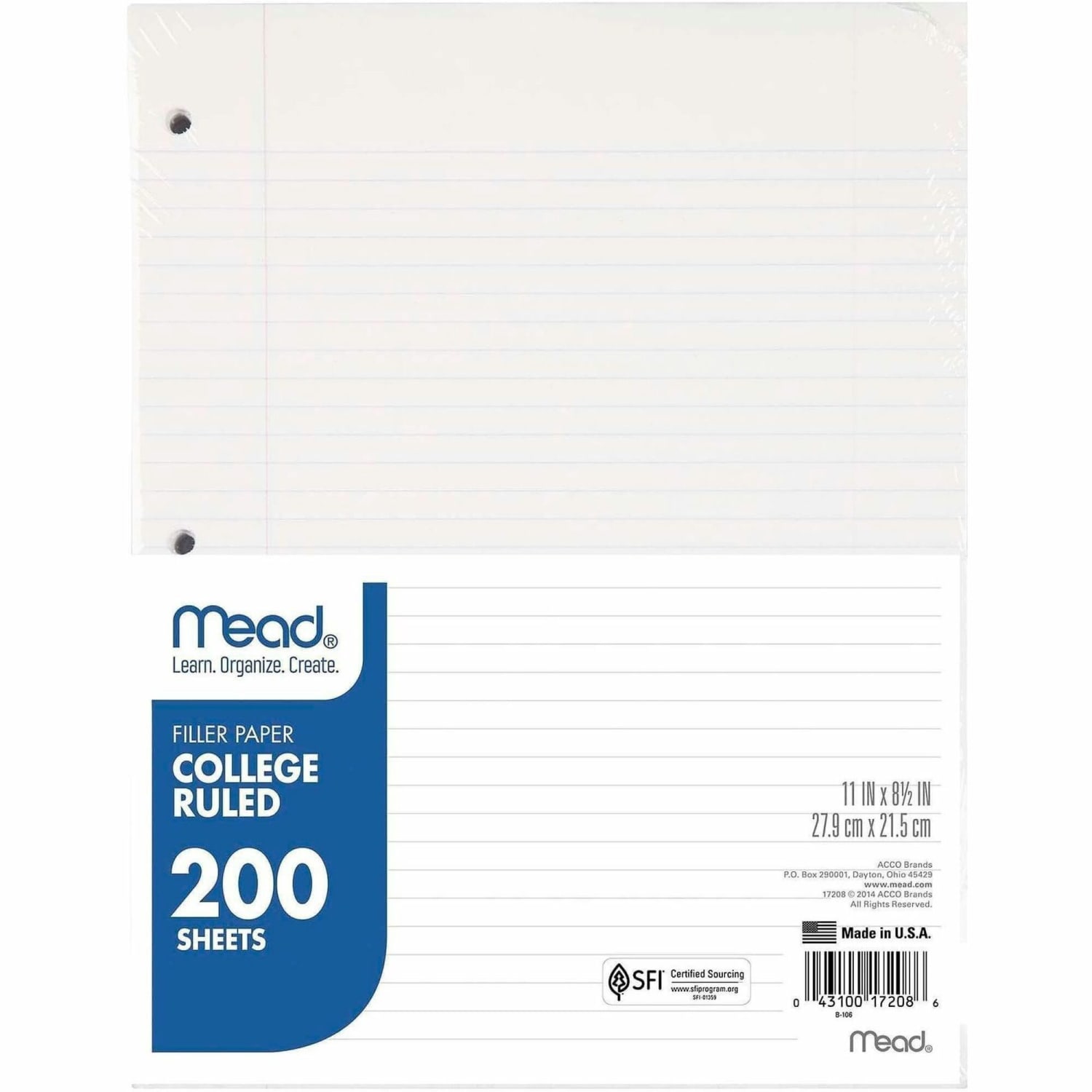 Mead Notebook Filler Paper - Letter - 200 Sheets - Spiral - 0.31in Ruled - Ruled Red Margin - 16 lb Basis Weight - 17208