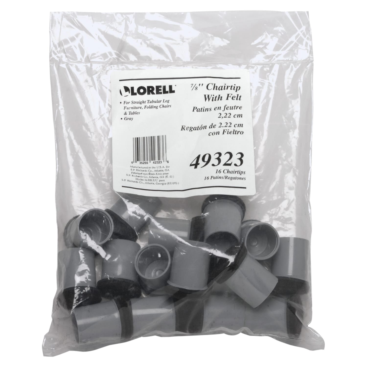 Lorell Replacement Chair Tips With Felt, 7/8," Gray, Set Of 16 - Image 6