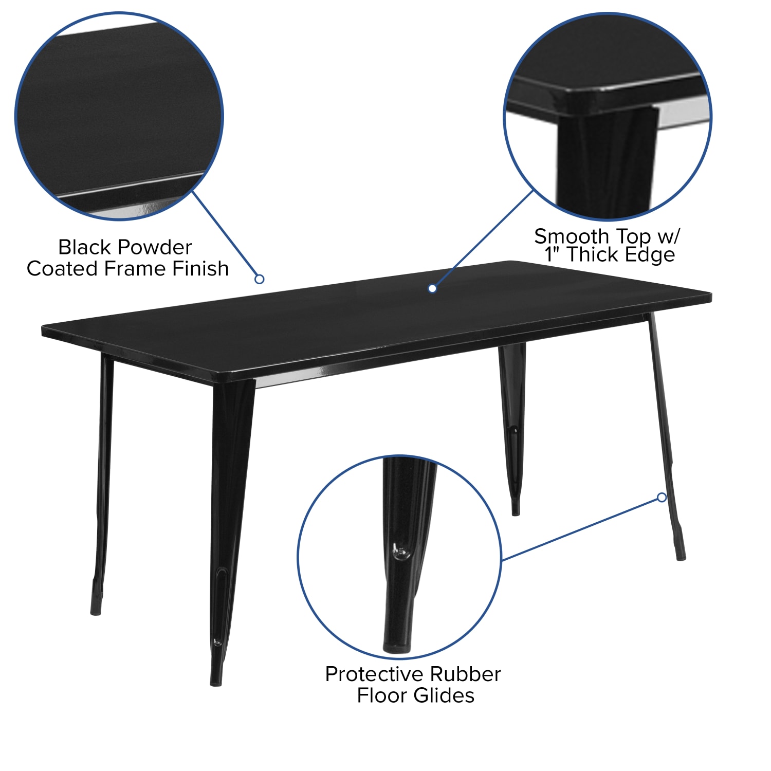 Flash Furniture Commercial Grade Indoor/Outdoor Metal Table, 29-1/2inH x 31-1/2inW x 63inD, Black - Image 6