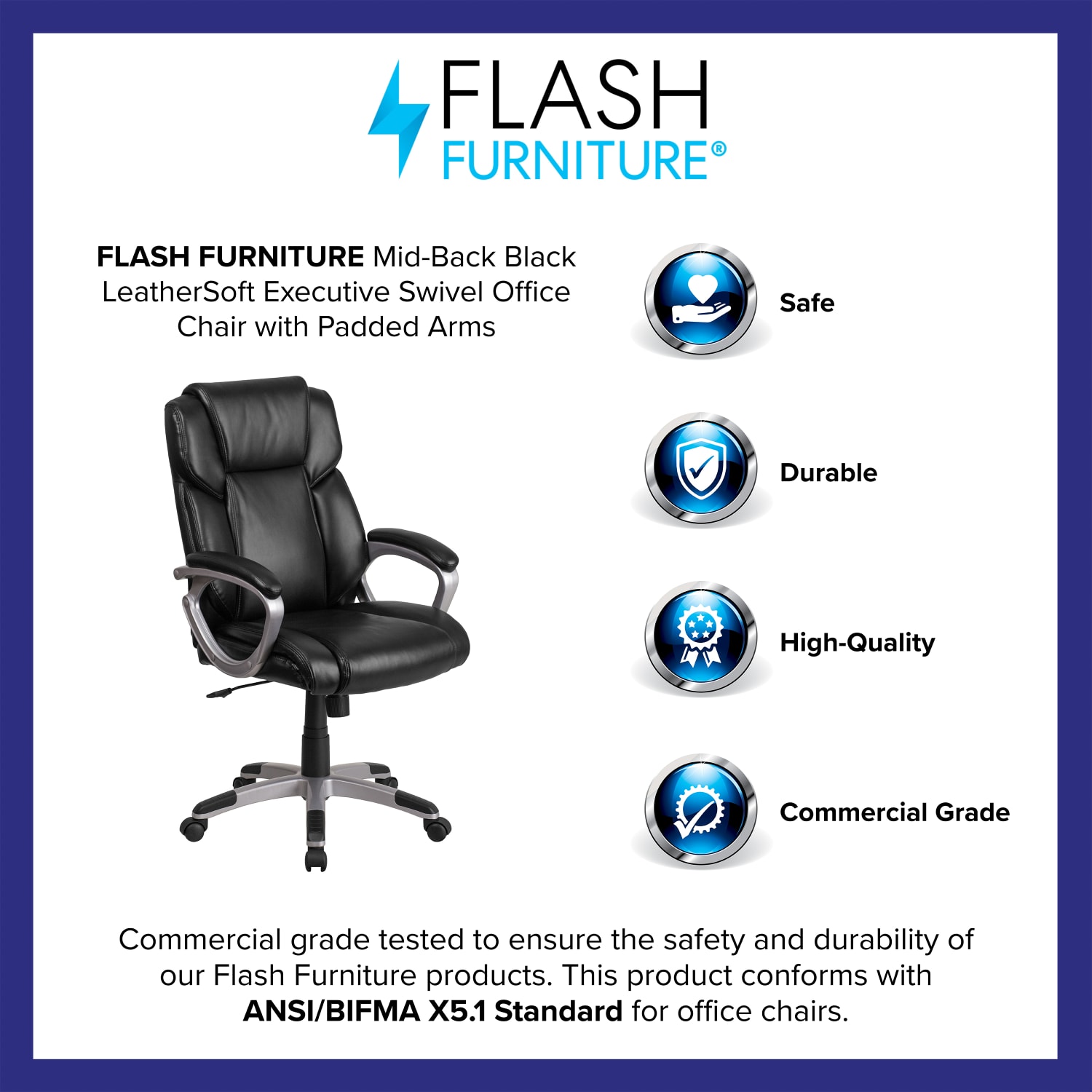 Flash Furniture LeatherSoft MidBack Executive Office Chair Black PopularChairscom Flash Furniture LeatherSoft Mid Back Executive Office Chair Black PopularChairscom