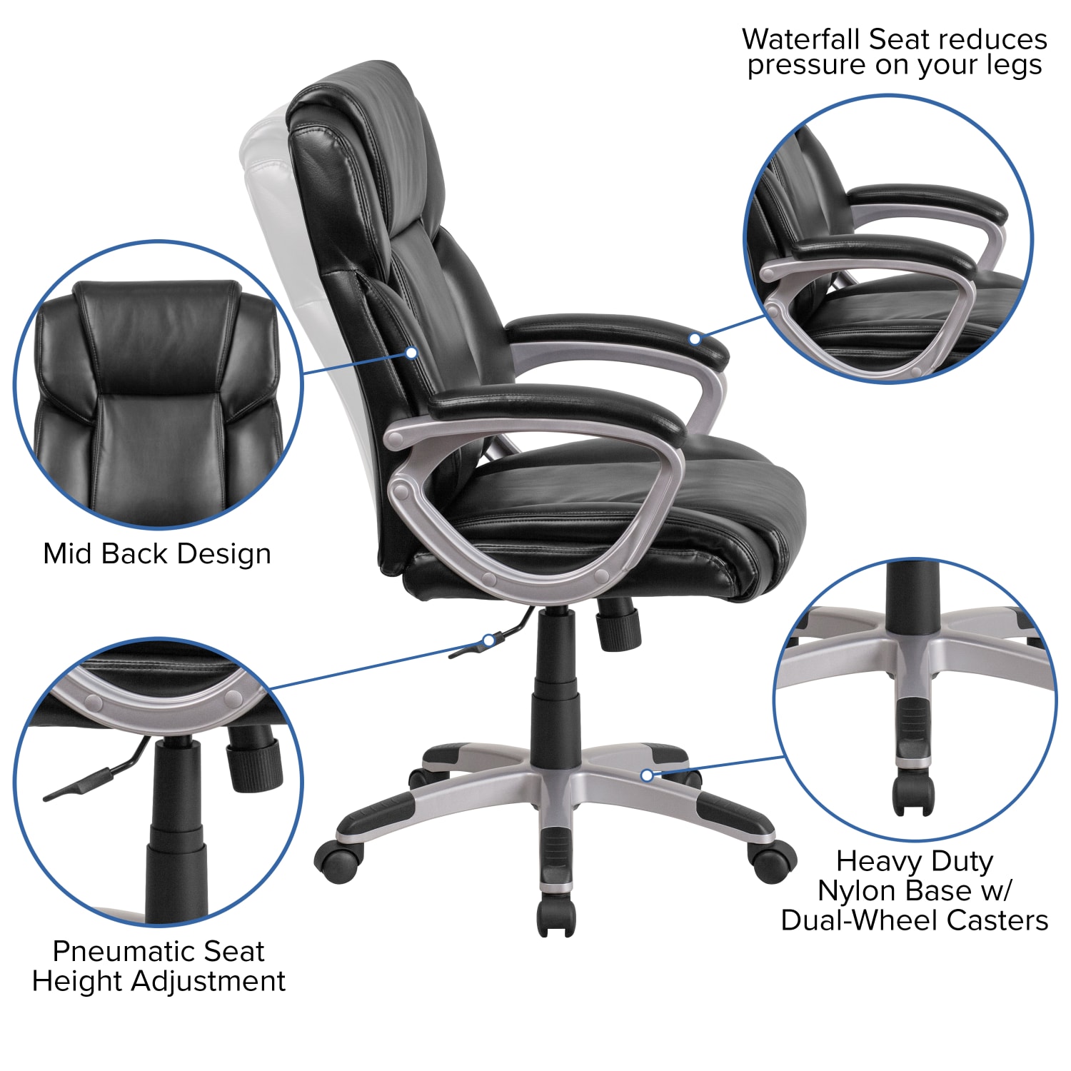 Flash Furniture LeatherSoft Mid-Back Executive Office Chair, Black - Image 6