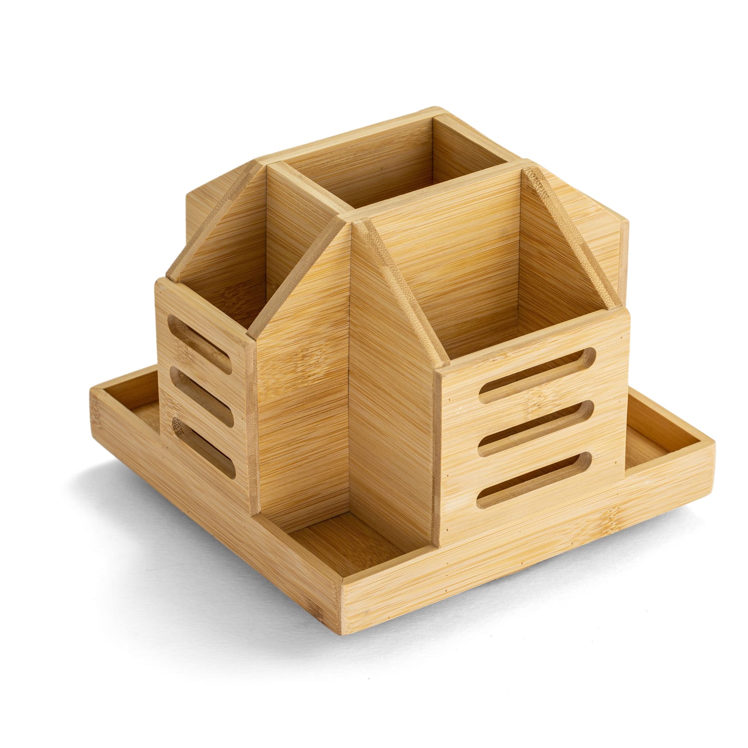 Achieva Bamboo Rotary Organizer - 9 Compartment(s) - 7.4in Height x 8.8in Width x 8.8in Depth,  Rotate - Bamboo - 1 Each