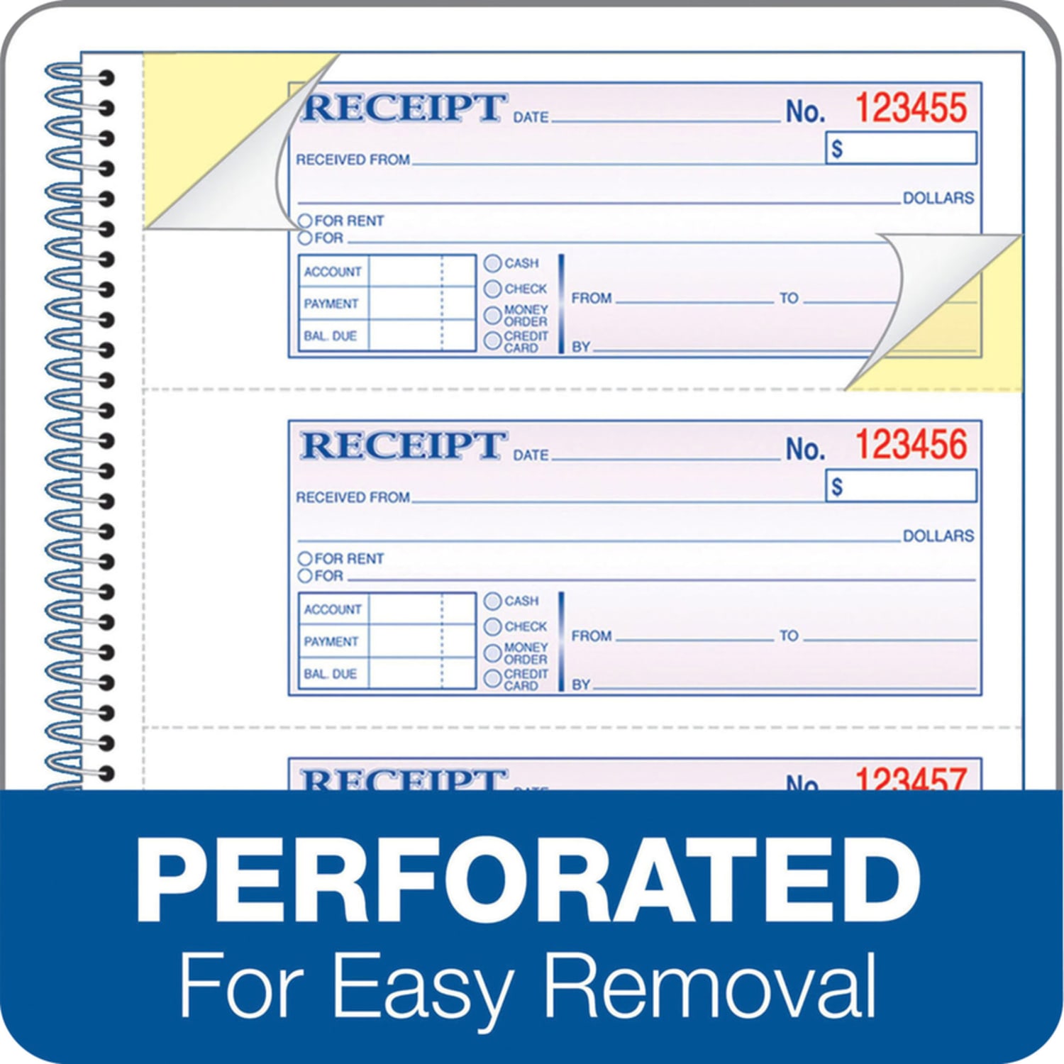 Adams Spiral 2-part Money/Rent Receipt Book - 200 Sheet(s) - Spiral Bound - 2 Part - 2.75in x 7.62in Form Size - White, Canary - Assorted Sheet(s) - 5 / Pack - Image 6