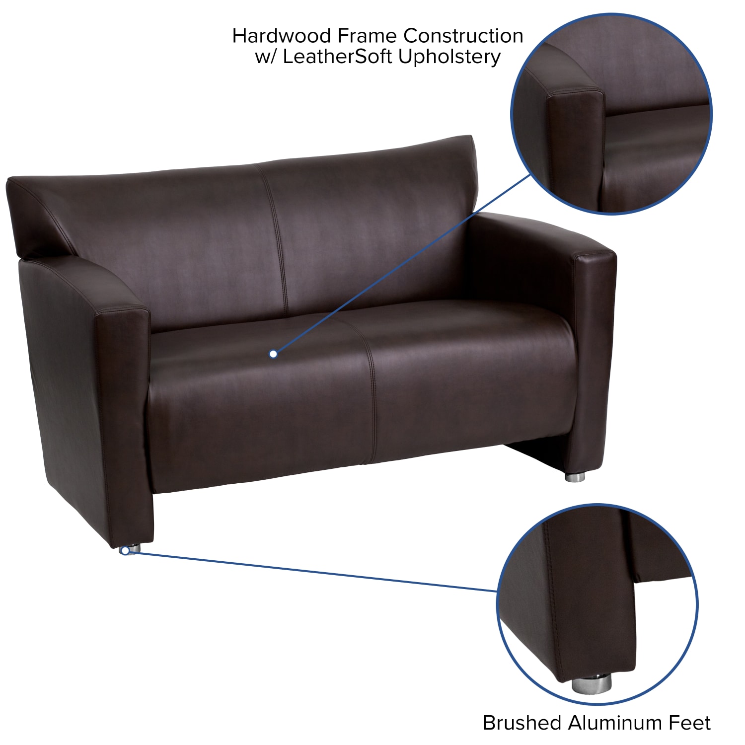 Flash Furniture Hercules Majesty Series Leathersoft Loveseat with Extended Panel Arms, 31-1/4inH x 51inW x 30inD, Brown/Gray - Image 6