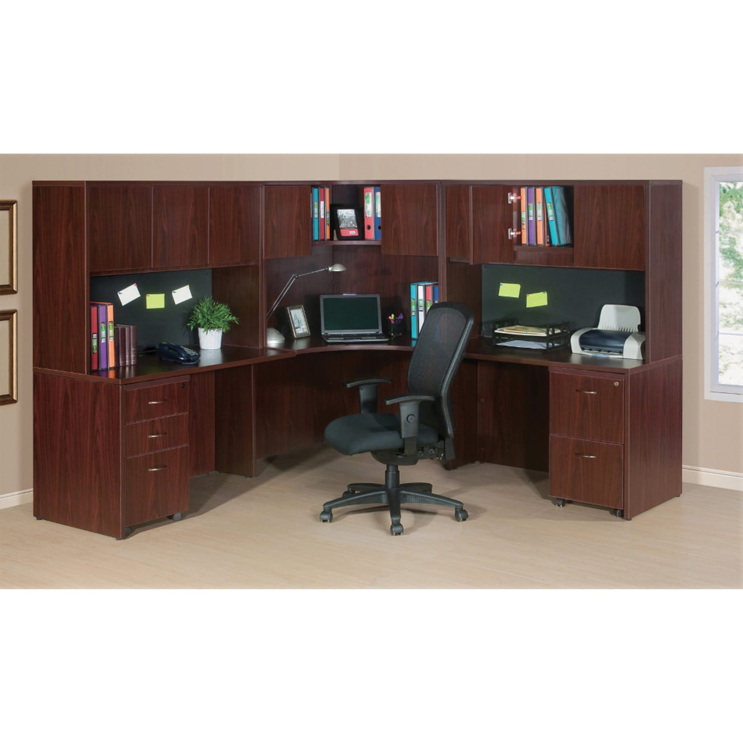 Lorell Essentials 16inW Vertical 3-Drawer Fixed Pedestal File Cabinet For Computer Desk, Mahogany - Image 5