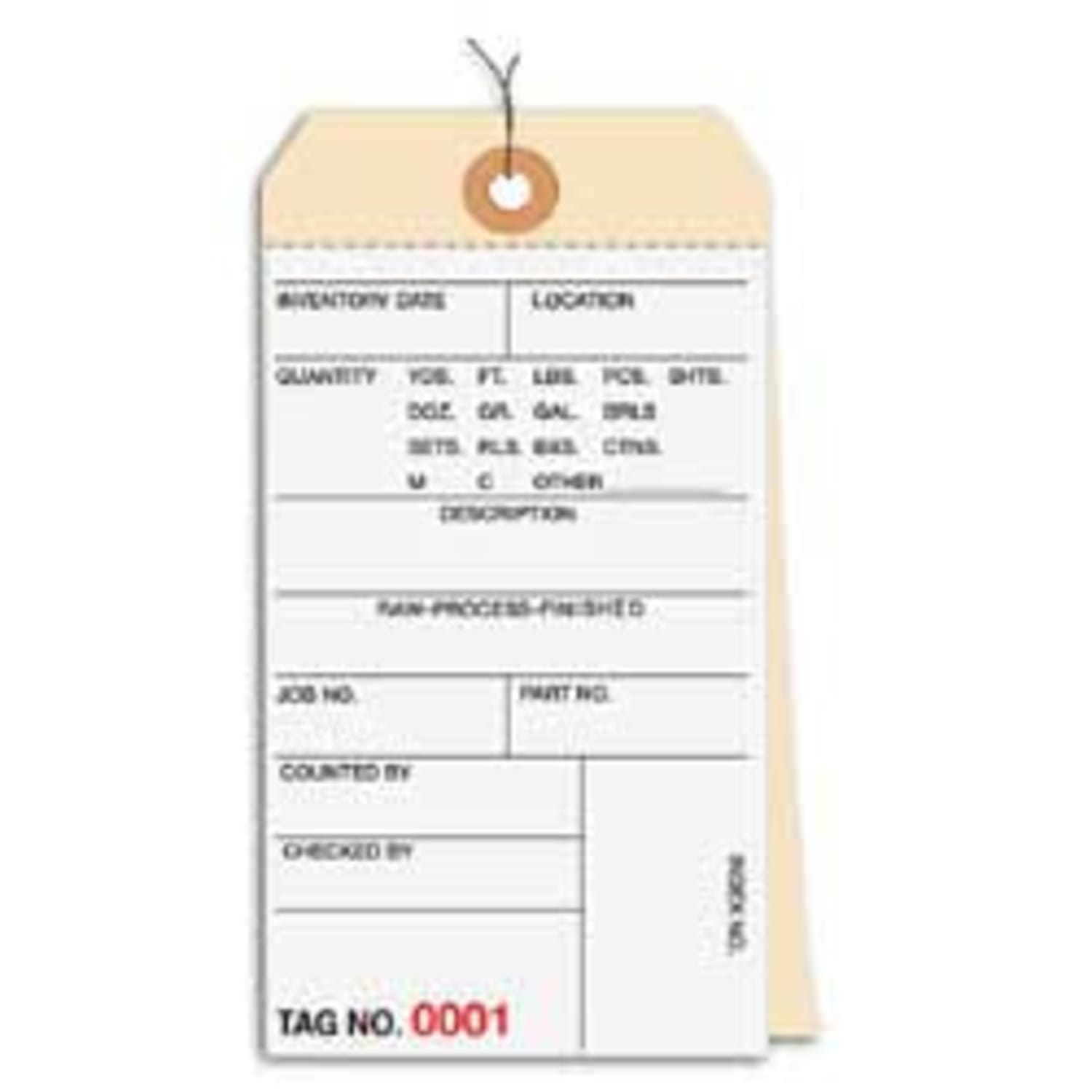 Prewired Manila Inventory Tags, 2-Part Carbonless, 1000-1499, Box Of 500