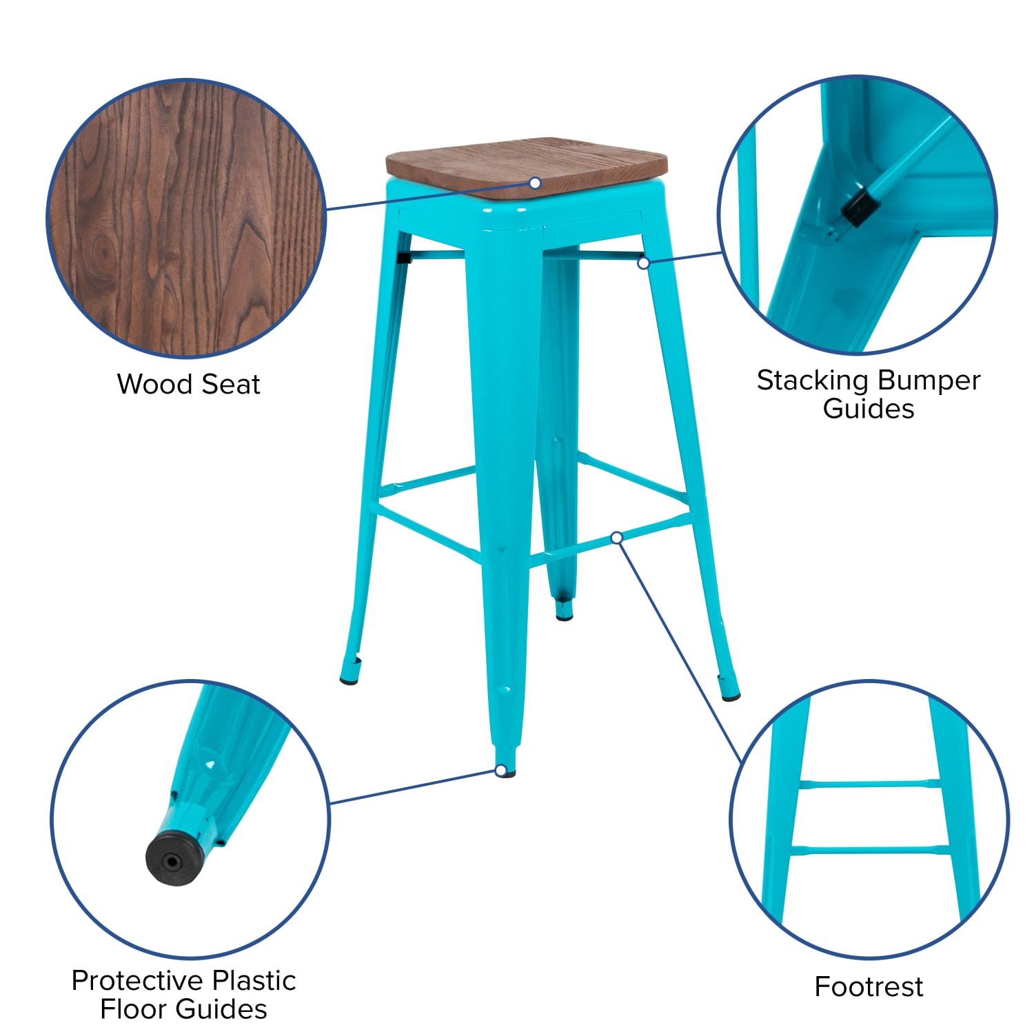 Flash Furniture 30in High Metal Indoor Bar Stool with Wood Seat  Stackable Set of 4 Teal PopularChairscom