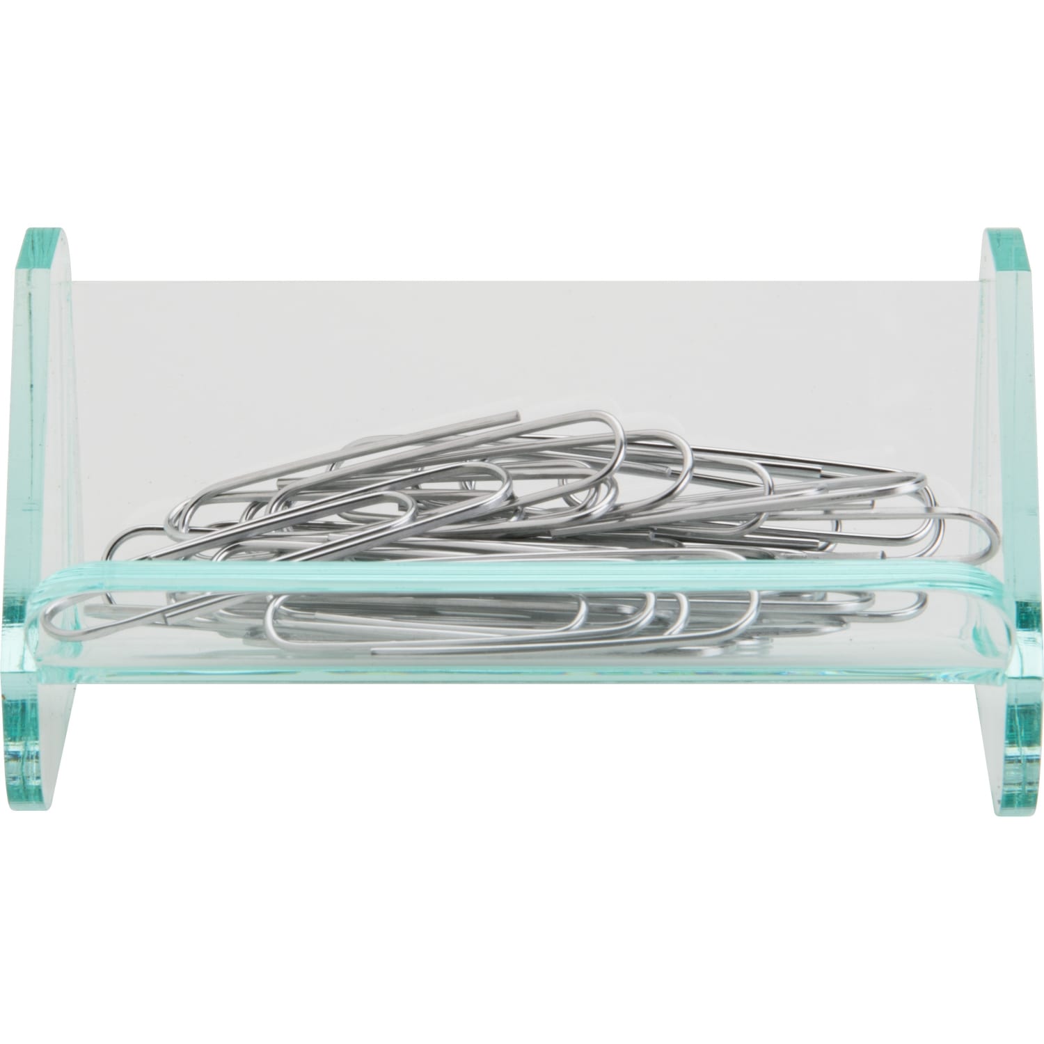 Lorell Acrylic Paper Clip Holder, 4inW x 2inD x 2 1/2inH, Clear/Green Edge - Image 4