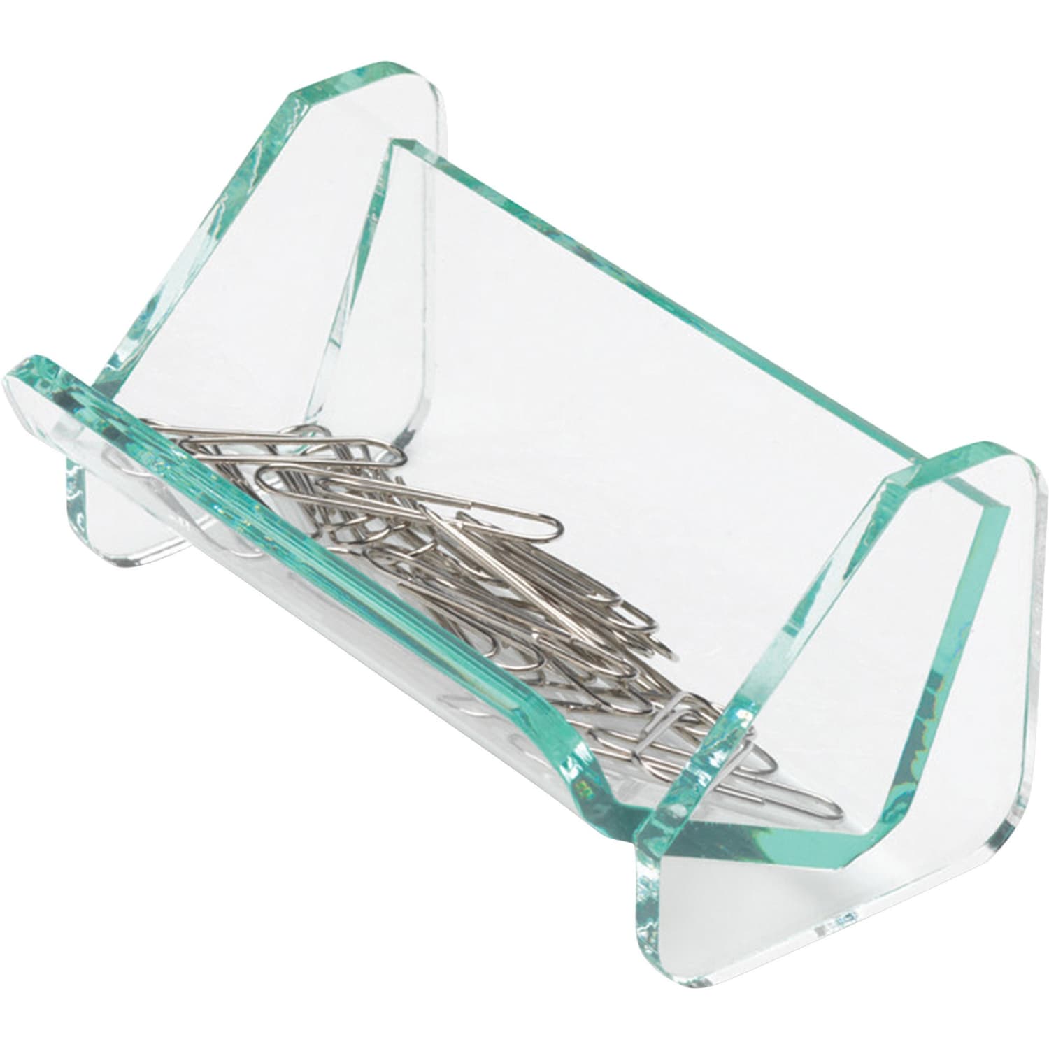 Lorell Acrylic Paper Clip Holder, 4inW x 2inD x 2 1/2inH, Clear/Green Edge - Image 6