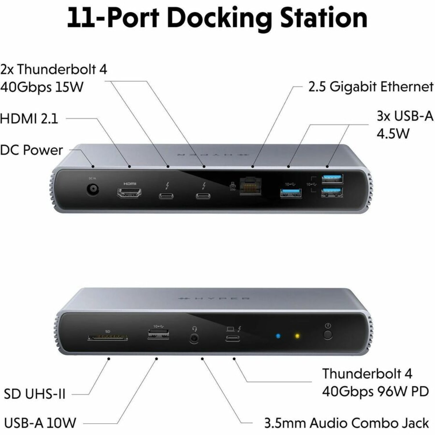 Targus HyperDrive Thunderbolt 4 Docking Station, 2-15/16inH x 7-7/8inW x 1-1/4inD, Silver, HDTB4D-US - Image 3