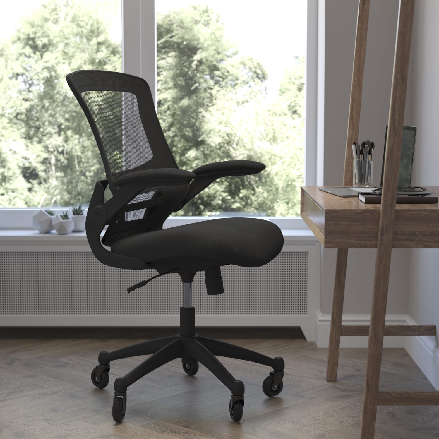 Flash Furniture Kelista Ergonomic Mesh Mid-Back Swivel Task Chair, Black
