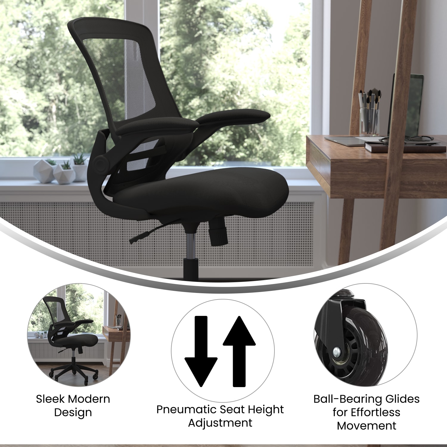 Flash Furniture Kelista Ergonomic Mesh Mid Back Swivel Task Chair Black PopularChairscom