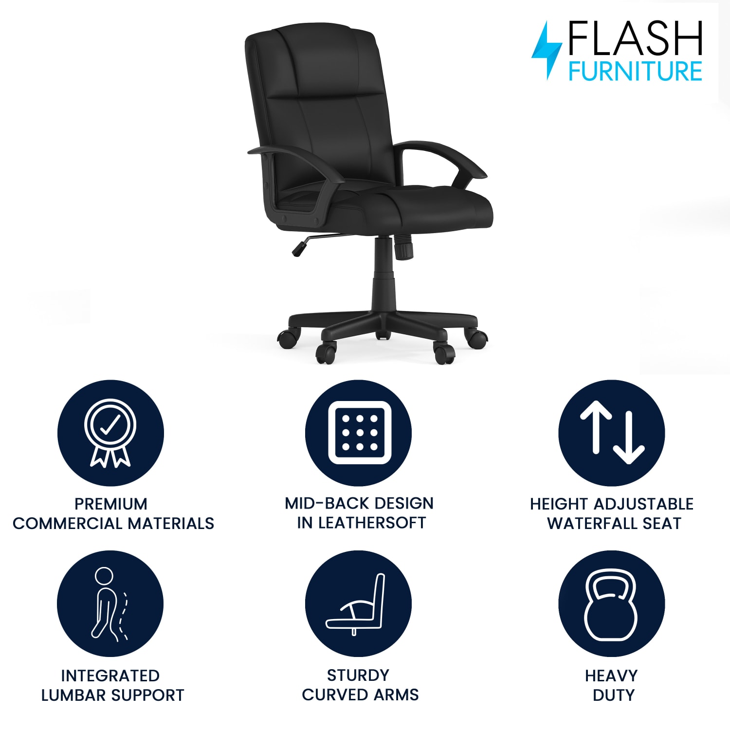 Flash Furniture Flash Fundamentals LeatherSoft Faux Leather Mid Back Task Chair Black PopularChairscom
