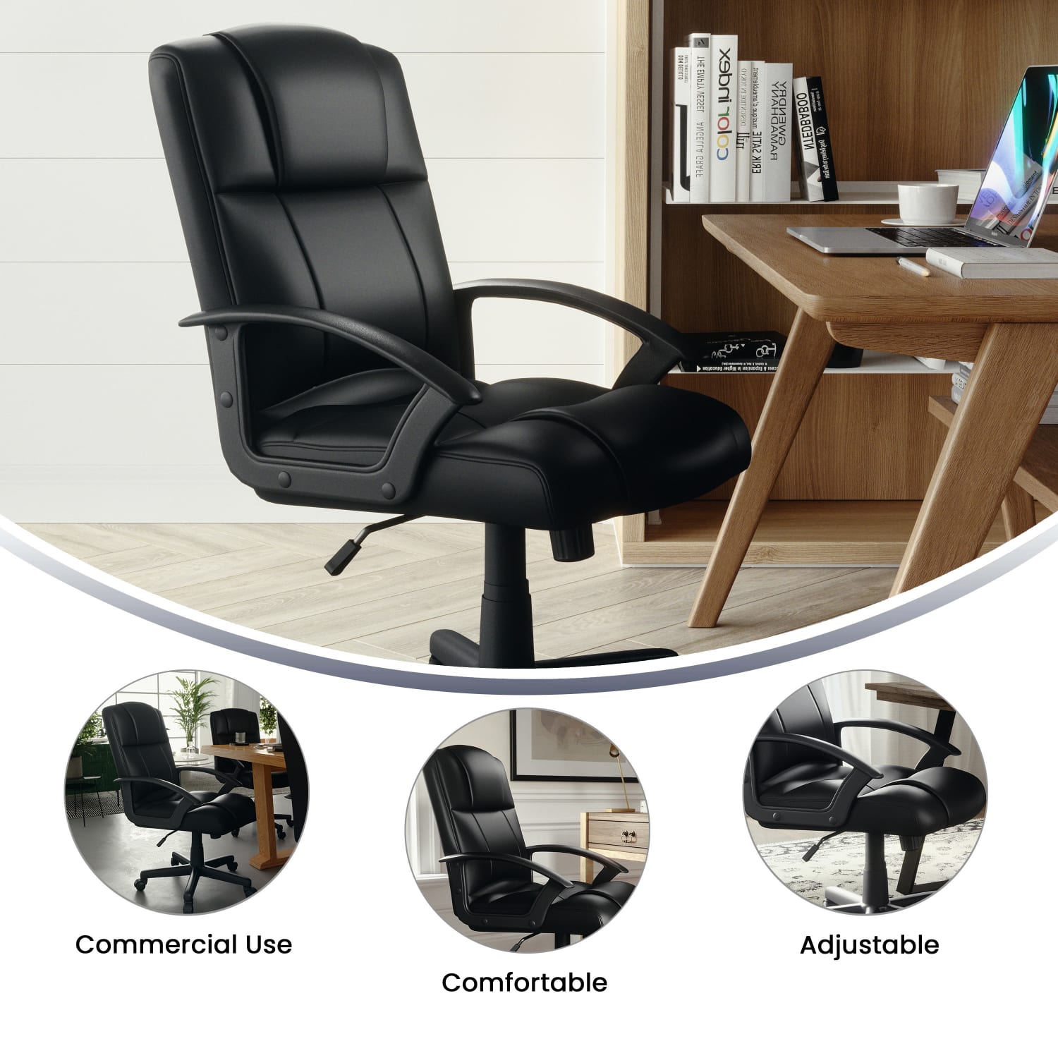 Flash Furniture Flash Fundamentals LeatherSoft Faux Leather Mid-Back Task Chair, Black - Image 5