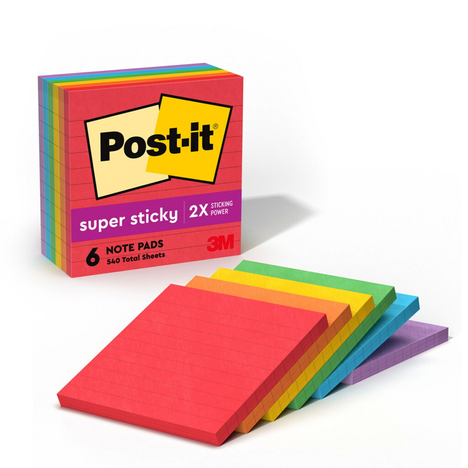 Post-it Super Sticky Notes, 6 Pads, 4 in x 4 in, 2x the Sticking Power, School Supplies and Office Products, Sticky Notes  - 6756SSAN