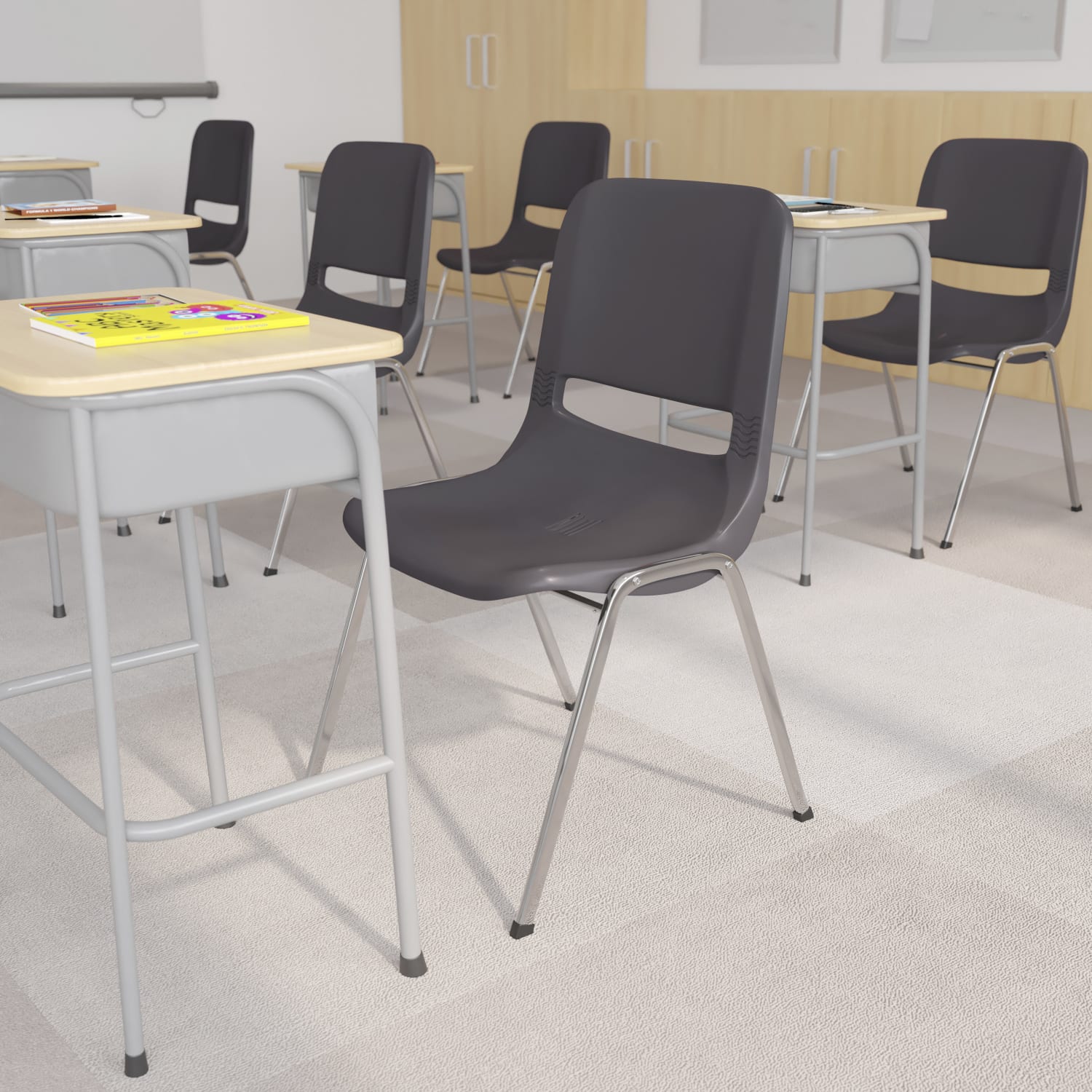 Flash Furniture HERCULES 880-lb Capacity Ergonomic Shell Stack Chair, Gray/Silver