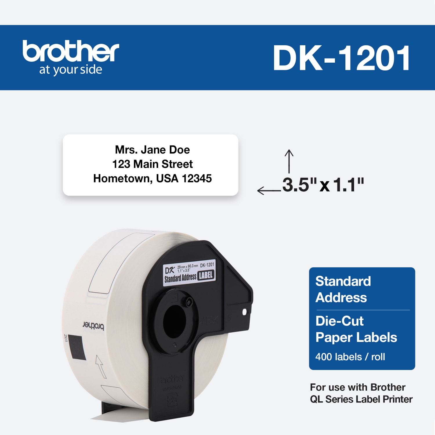 Brother DK-1201 Standard Address Labels, DK1201, 3 1/2in x 1 1/2in, White, Pack Of 400 - Image 3