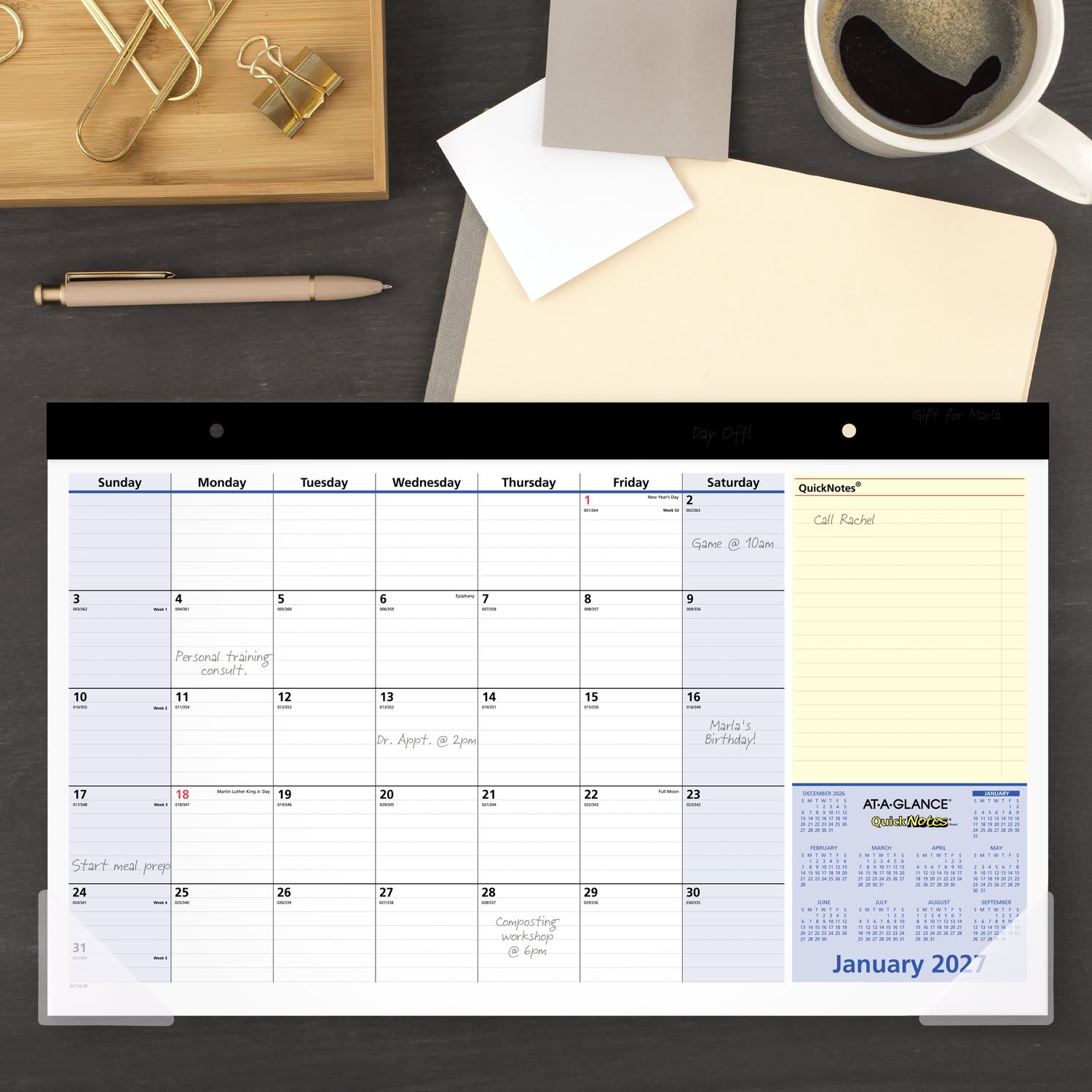 AT-A-GLANCE QuickNotes 2027 Monthly Desk Pad Calendar, Compact, 18in x 11in - Image 3