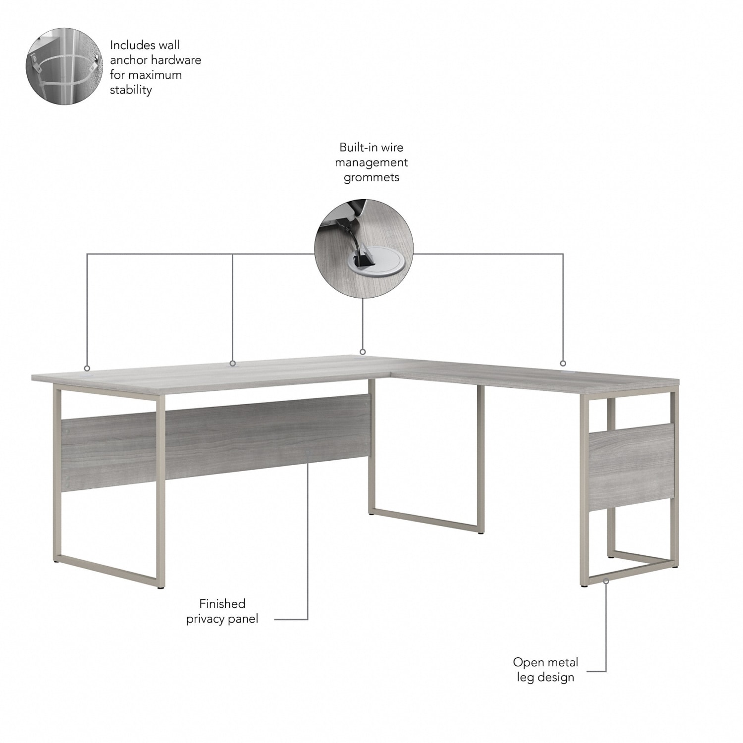 Bush Business Furniture Hybrid 72inW L-Shaped Corner Desk Table With Mobile File Cabinet, Platinum Gray, Standard Delivery - Image 4