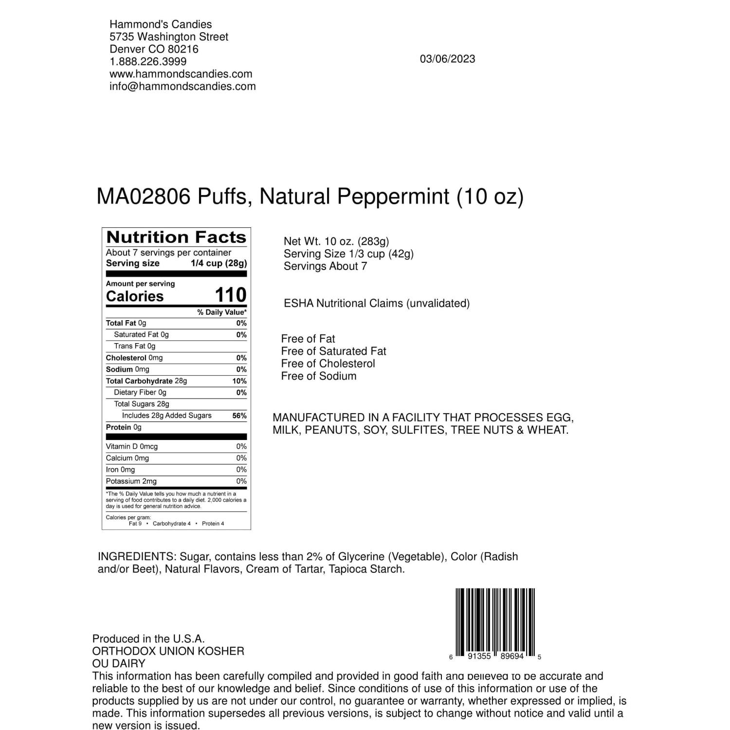 HAMMONDs CANDIES - GIFT PEPPERMINT PUFFS NATURAL JAR - 6-10 OZ - Image 4