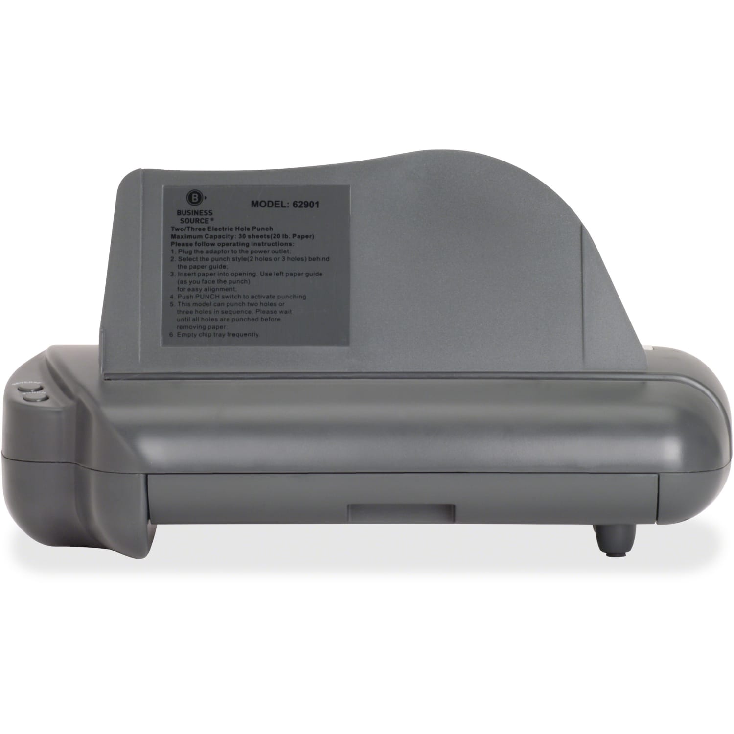 Business Source Electric Adjustable 3-hole Punch - 3 Punch Head(s) - 30 Sheet Capacity - 1/4in Punch Size - Gray - Image 3