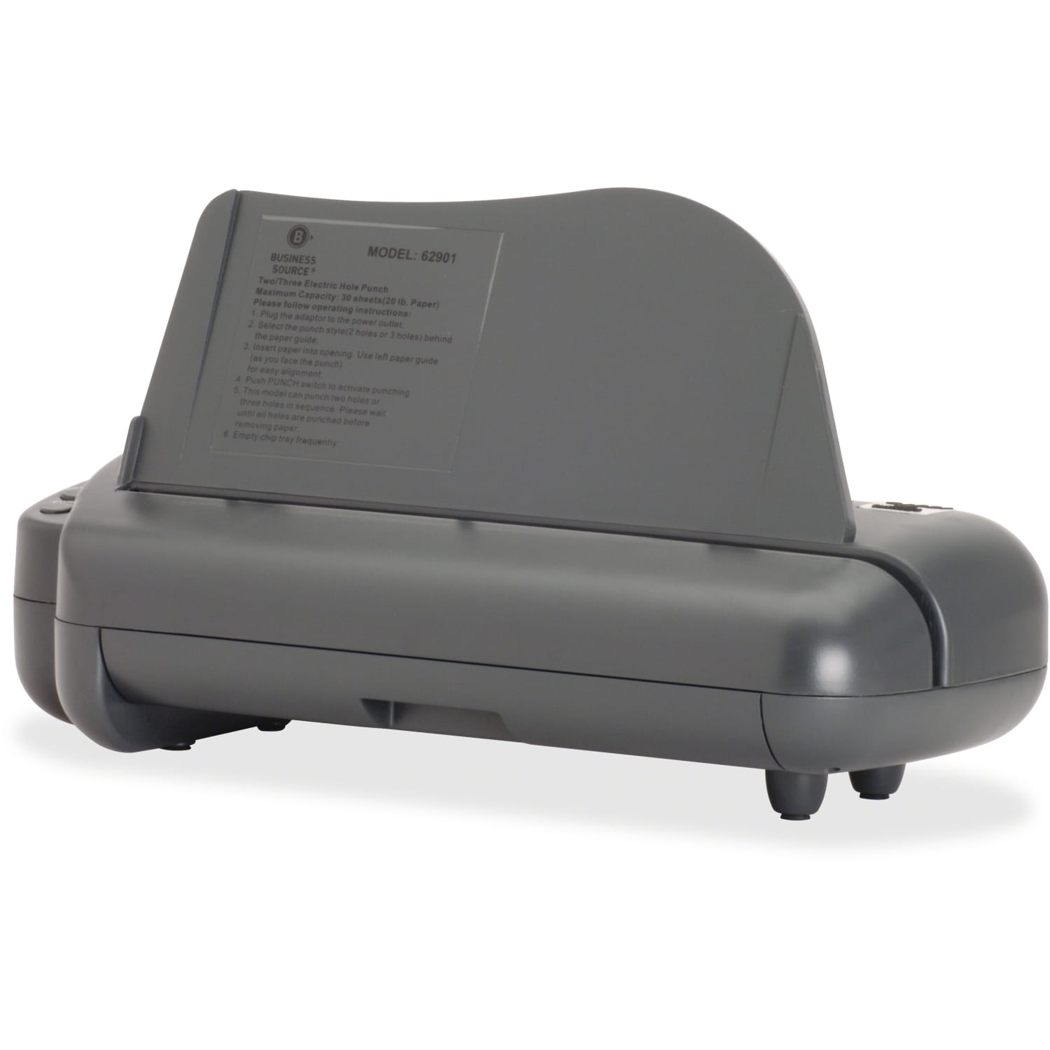 Business Source Electric Adjustable 3-hole Punch - 3 Punch Head(s) - 30 Sheet Capacity - 1/4in Punch Size - Gray - Image 4
