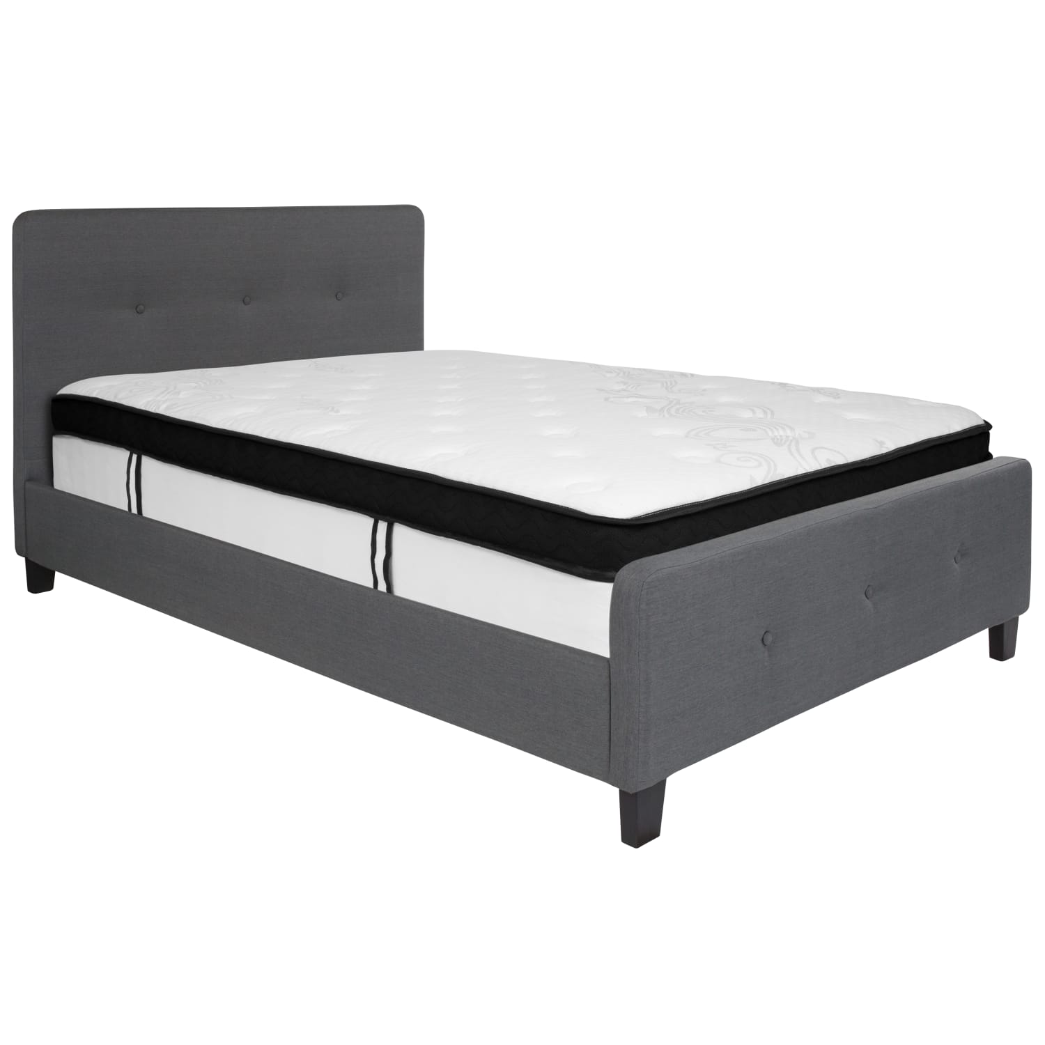 Flash Furniture Tribeca Button Tufted Upholstered Platform Bed with Memory Foam Pocket Spring Mattress, Full, 40inH x 56-1/4inW x 81inL, Dark Gray - Image 3