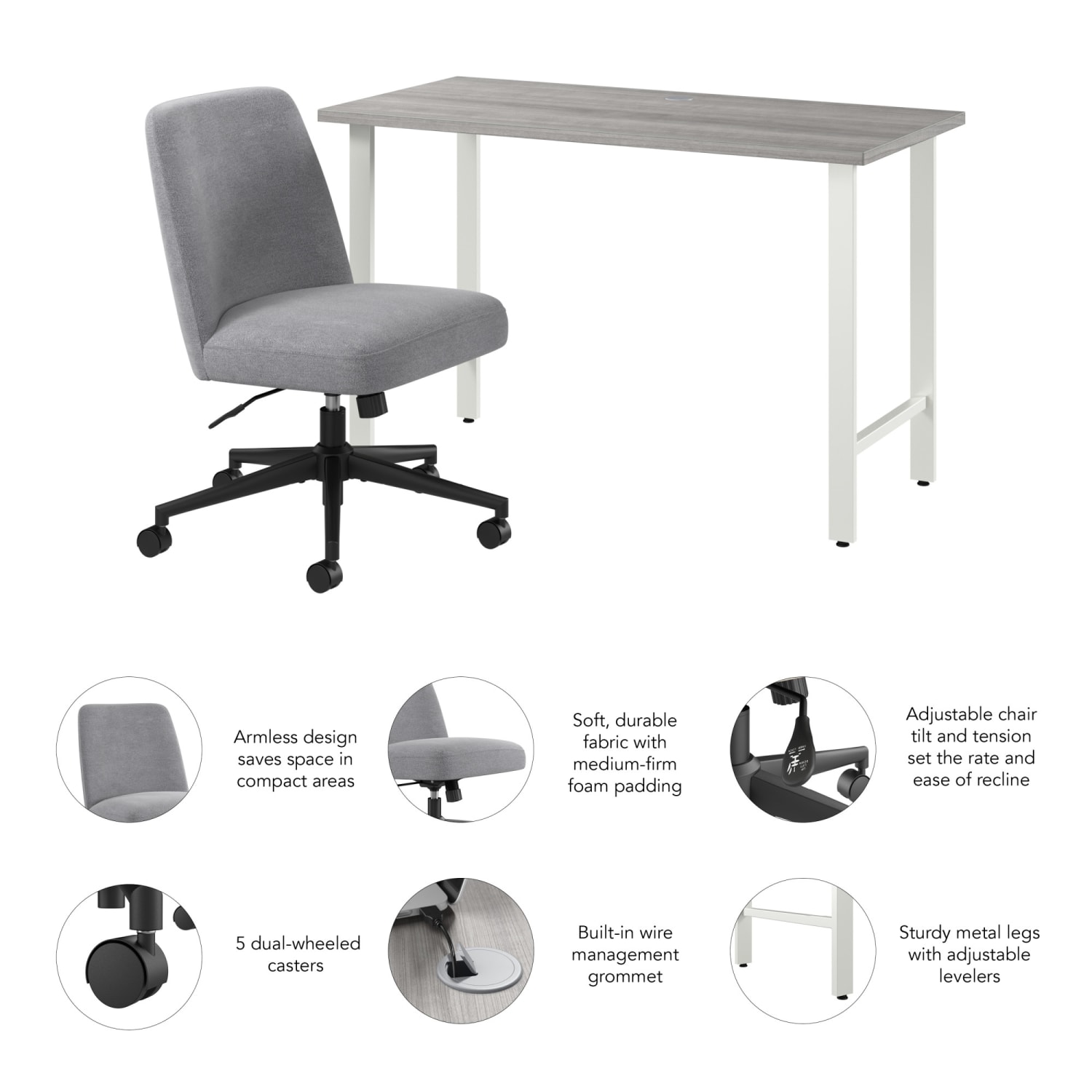 Bush Furniture Hustle 48inW x 24inD Computer Desk and Chair Set, Platinum Gray, Standard Delivery Service - Image 3