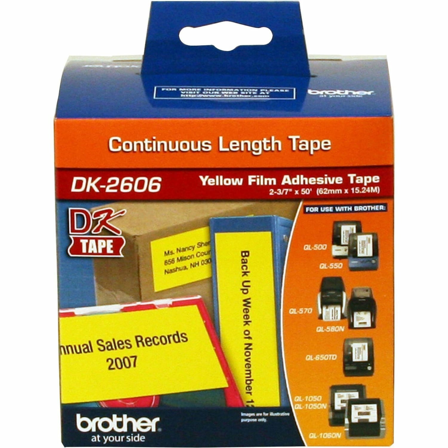 Brother DK-2606 Black-On-Yellow Tape, Continuous-Feed Film Roll, 2.5in x 50ft - Image 4