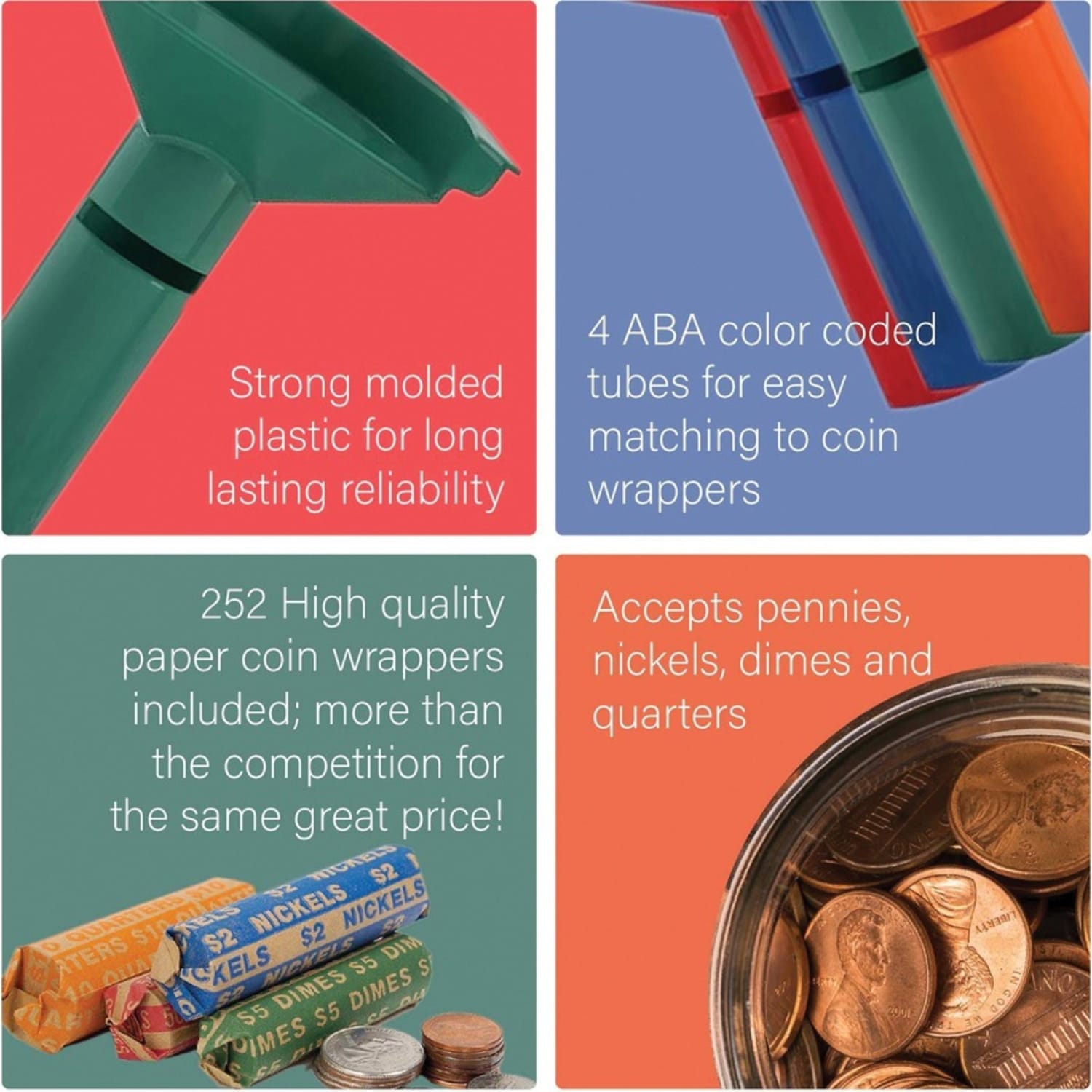 Nadex Coins 252 Coin Wrappers with Coin-Sorter Tubes - Multi - Image 5