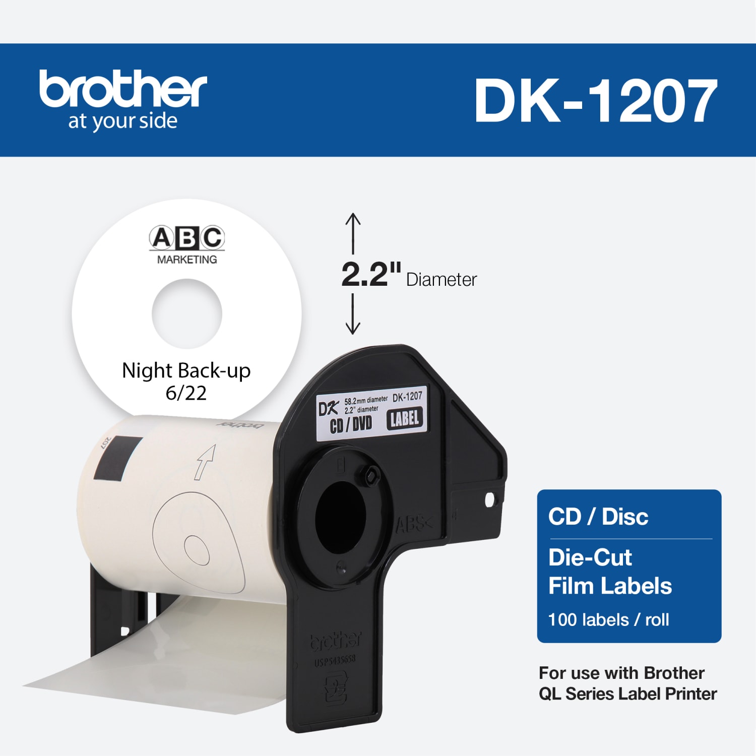 Brother DK1207 CD/DVD Film Labels, 2 1/3in x 2 1/3in, White, Pack Of 100 - Image 3