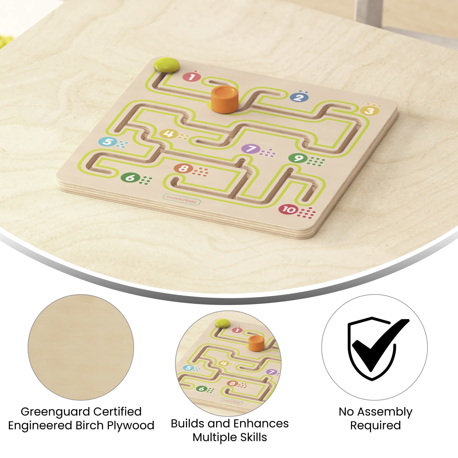 Flash Furniture Bright Beginnings Commercial Grade STEM Sliding Maze Learning Board, Grades Pre-K To 4, Beech - Image 5