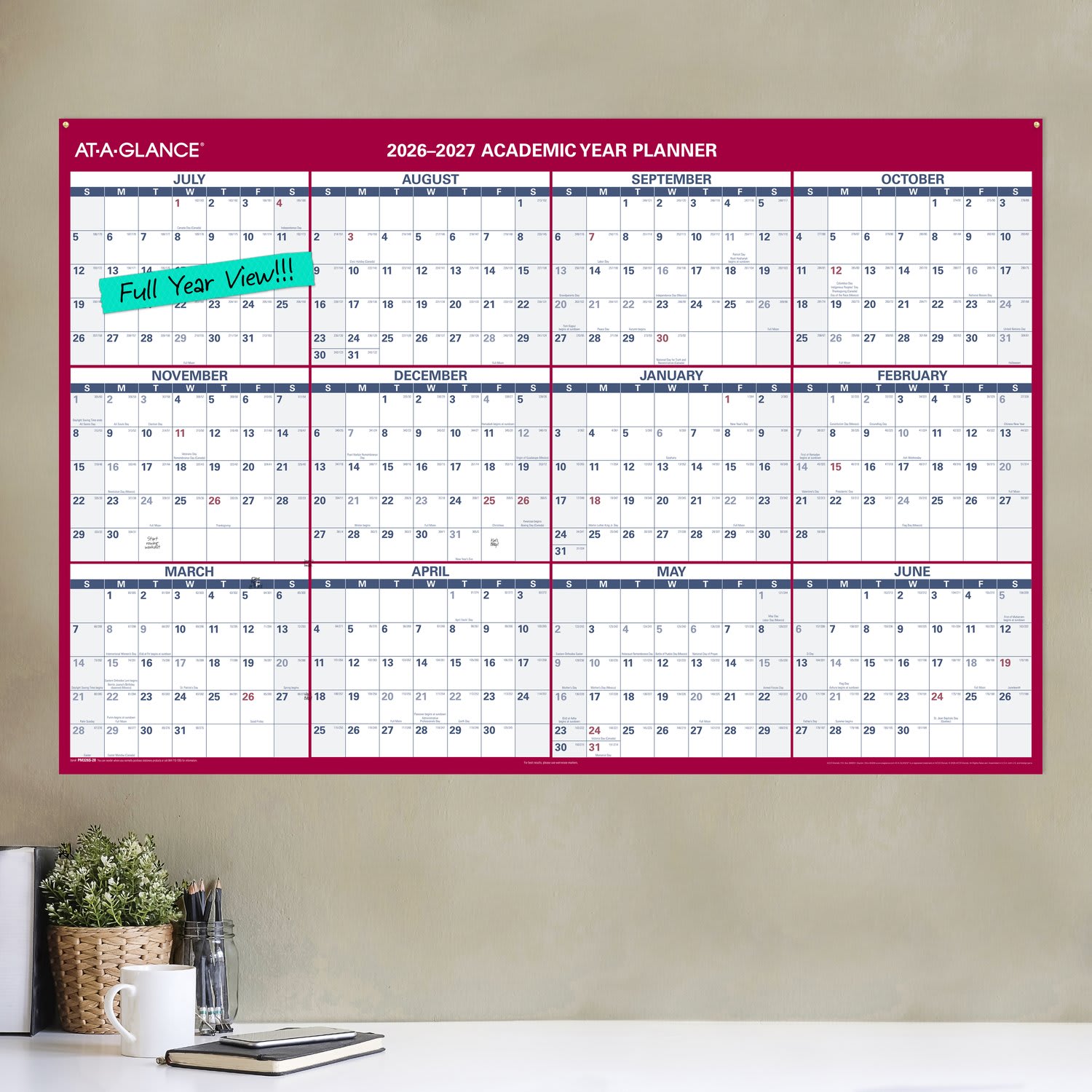 AT-A-GLANCE Horizontal Reversible Erasable Academic and Regular Year 2026-2027 Wall Calendar, Extra Large, 48in x 32in - Image 3