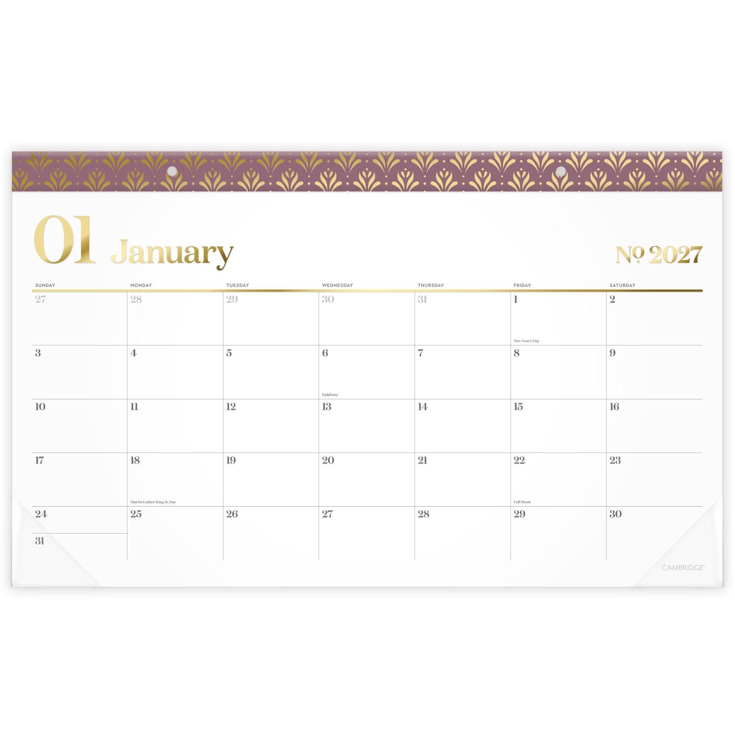 Cambridge WorkStyle 2026 Monthly Desk Pad Calendar, Cosmetic Pink, Compact, 17 3/4in x 11in, 160670527