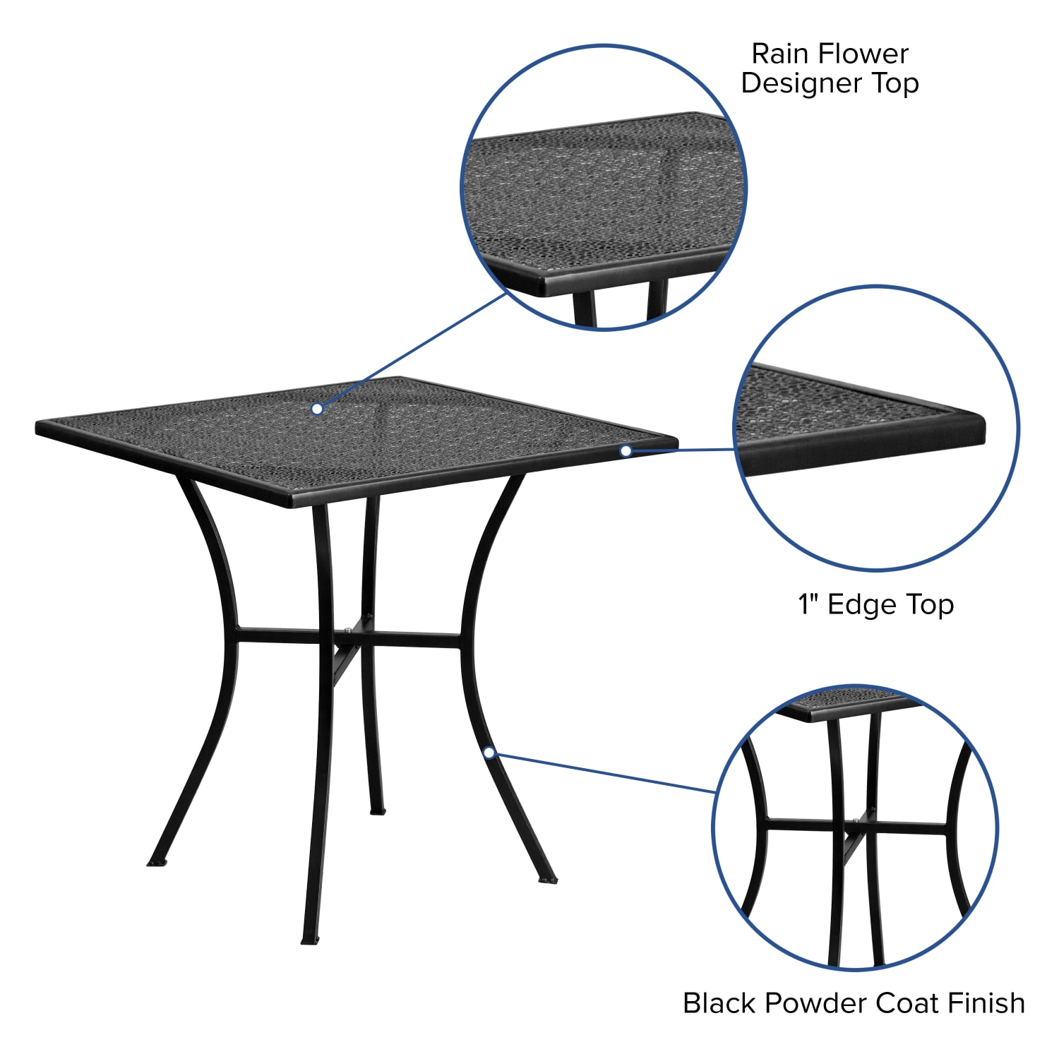 Flash Furniture Oia Commercial Grade Square Outdoor Steel Patio Table, 28-1/4inH x 28inW x 28inD, Black - Image 6