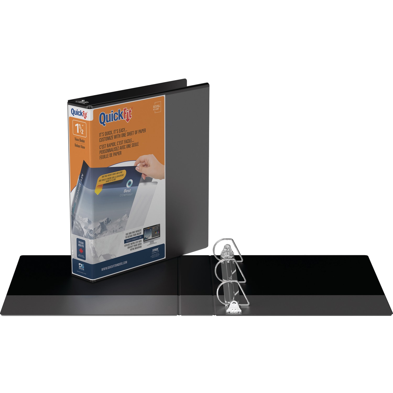 QuickFit View 3-Ring Binder, 1 1/2in Angle D-Rings, Black - Image 3