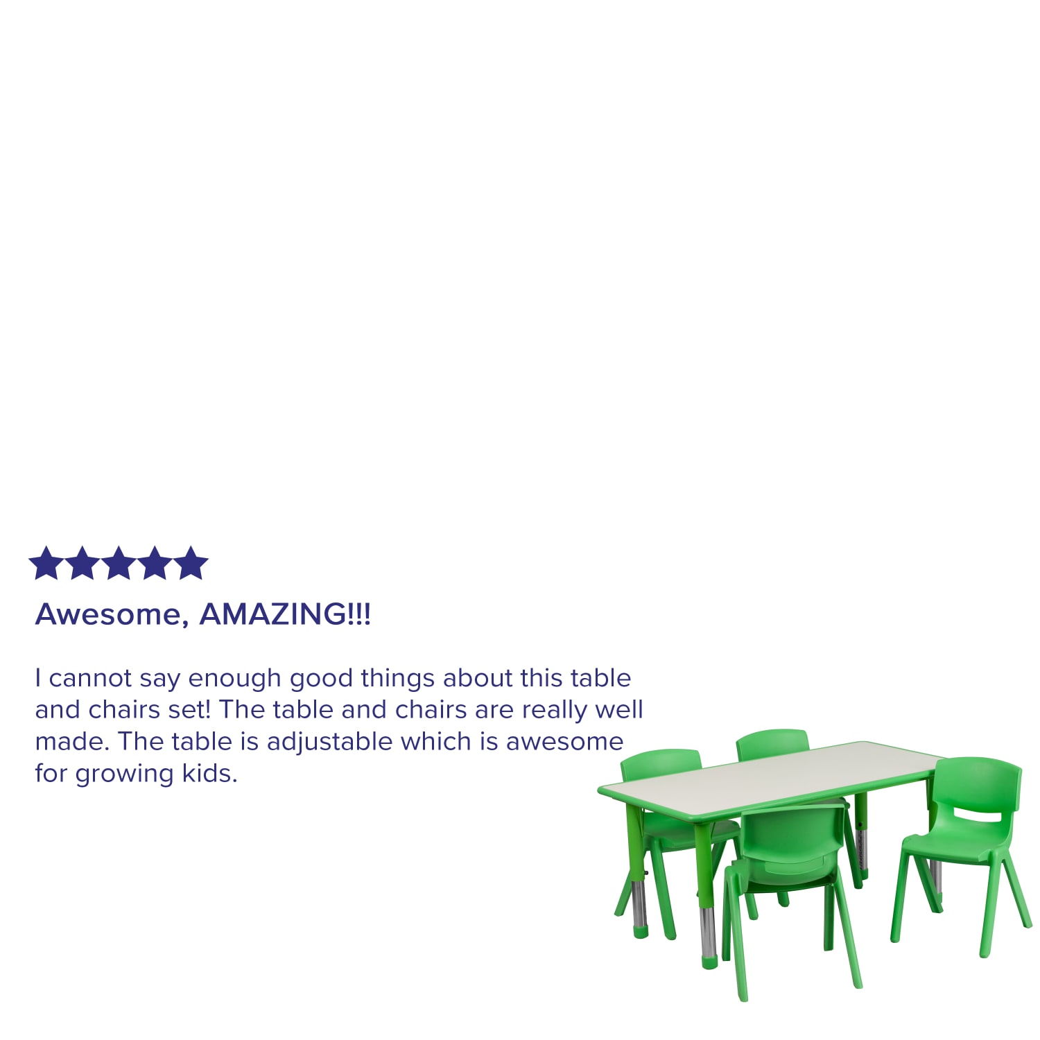 Flash Furniture Rectangular Plastic Height Adjustable Activity Table Set With 4 Chairs 23 12inH x 23 58inW x 47 14inD Green PopularChairscom