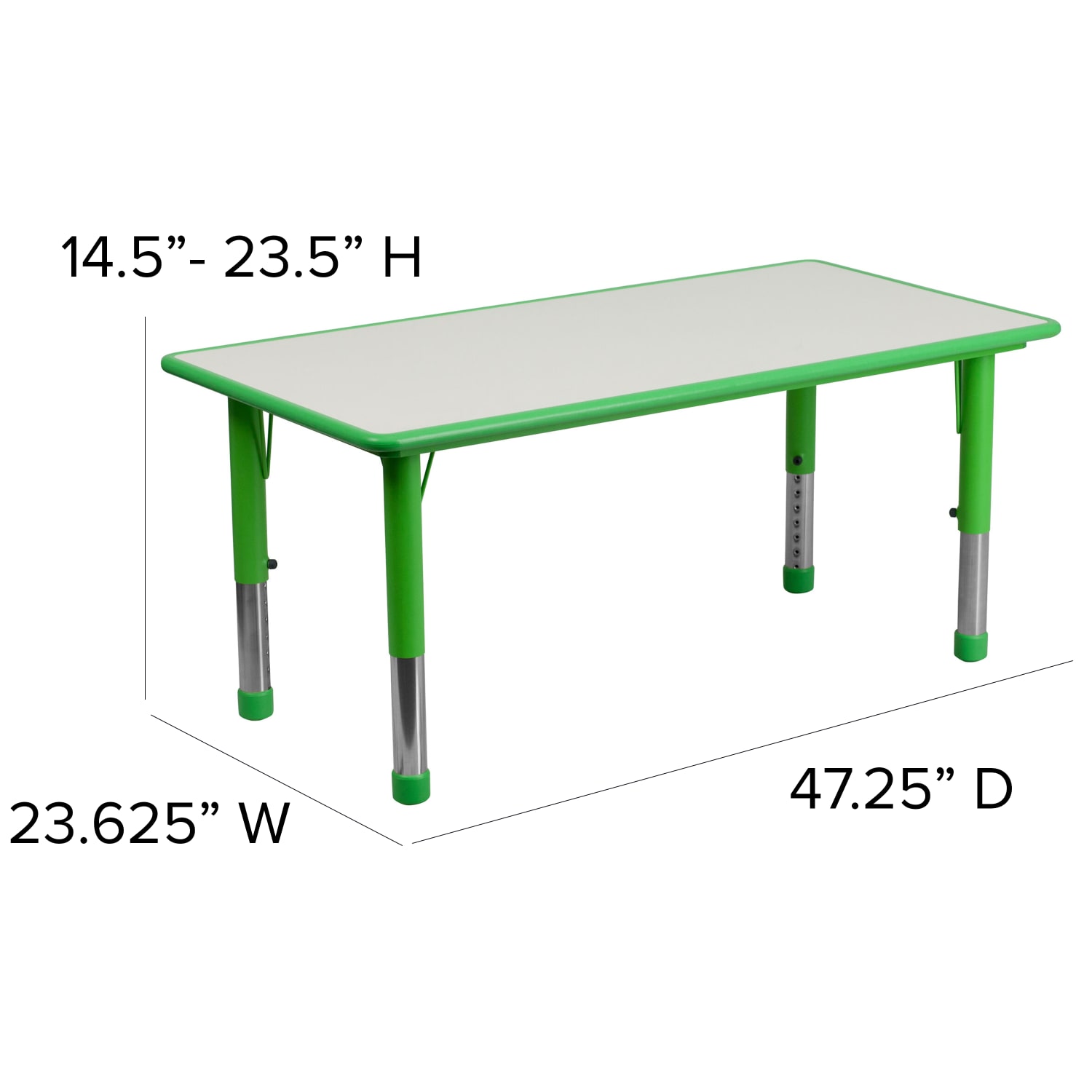 Flash Furniture Rectangular Plastic Height Adjustable Activity Table Set With 4 Chairs 23 12inH x 23 58inW x 47 14inD Green PopularChairscom