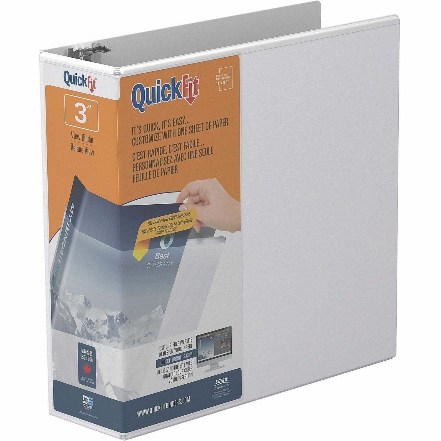 QuickFit View 3-Ring Binder, 3in Angle D-Rings, White - Image 5