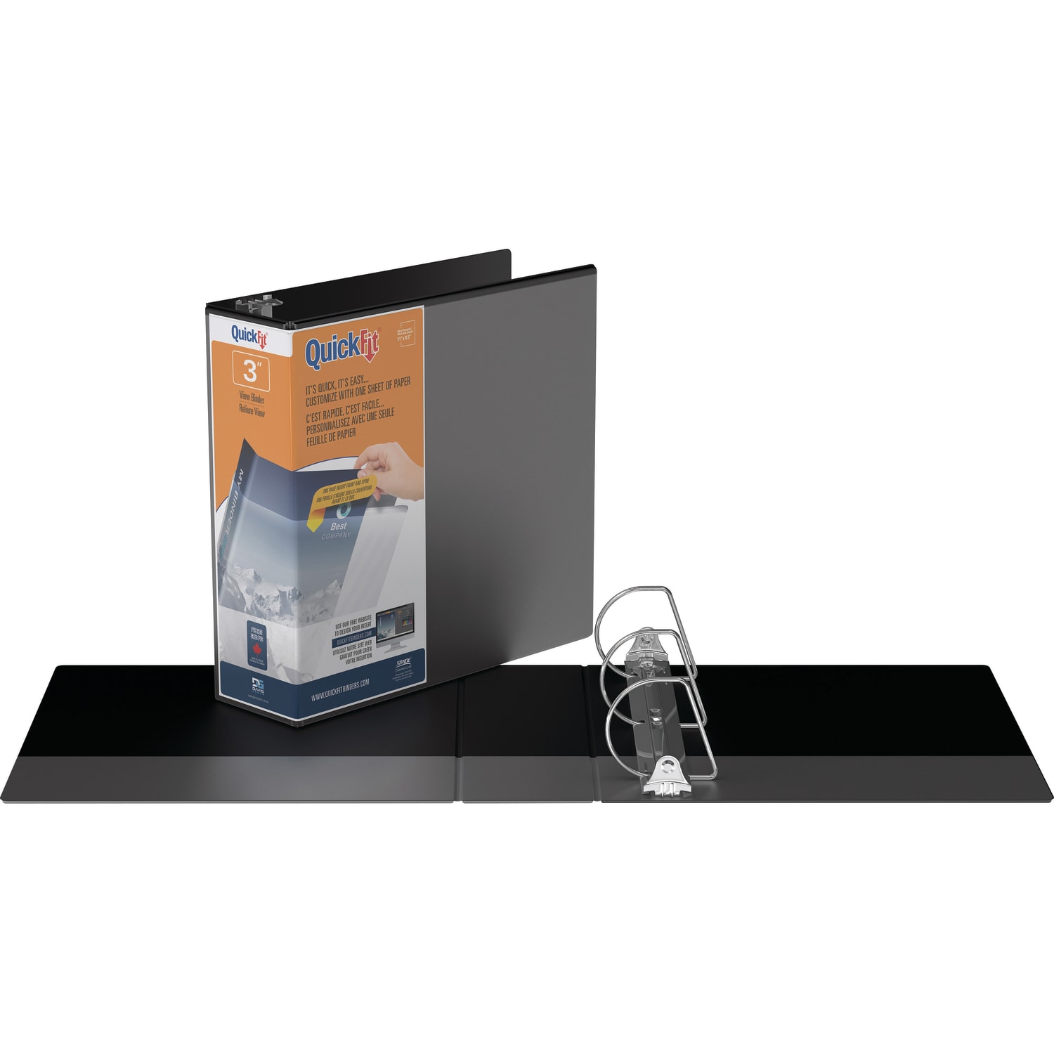 QuickFit View 3-Ring Binder, 3in Angle D-Rings, Black - Image 3