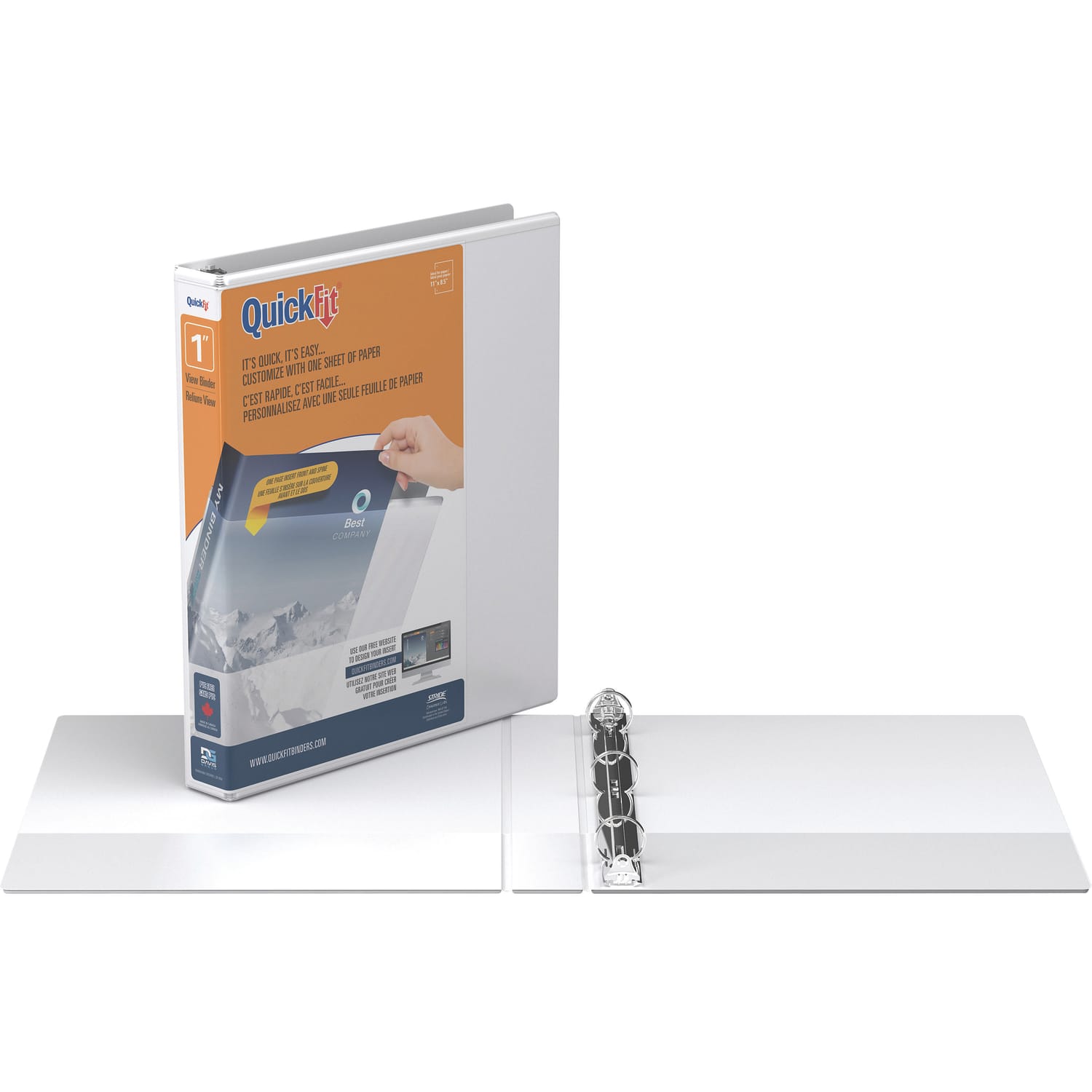QuickFit View 3-Ring Binder, 1in Round Rings, 50% Recycled, White - Image 3