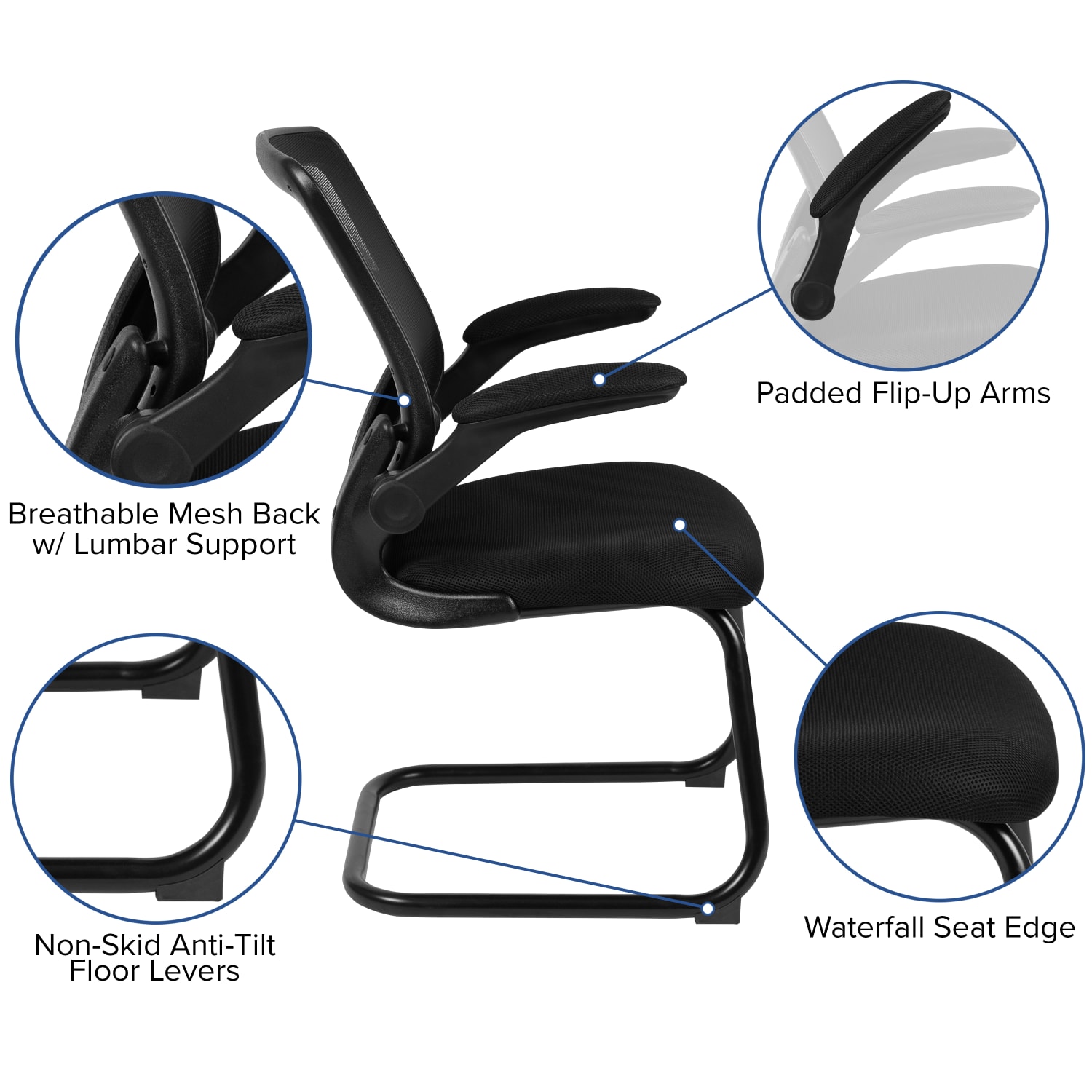 Flash Furniture Mesh Mid-Back Side Reception Chair, Black - Image 6