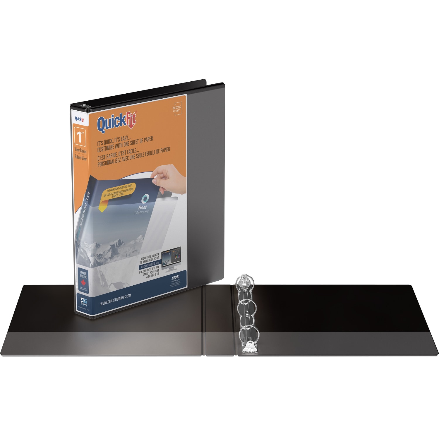 QuickFit View 3-Ring Binder, 1in Round Rings, Black - Image 3