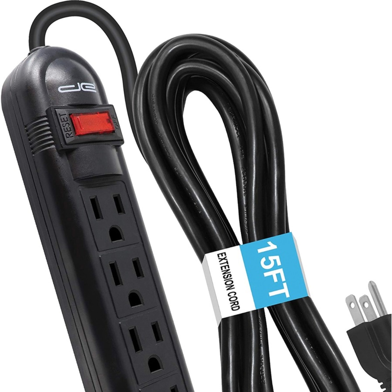 Digital Energy World 6-Outlet Surge Protector Power Strip with 15-Foot Cord (Black) - 6 x AC Power - 1875 VA - 350 J - 120 V AC Input - 15 ft - Image 4